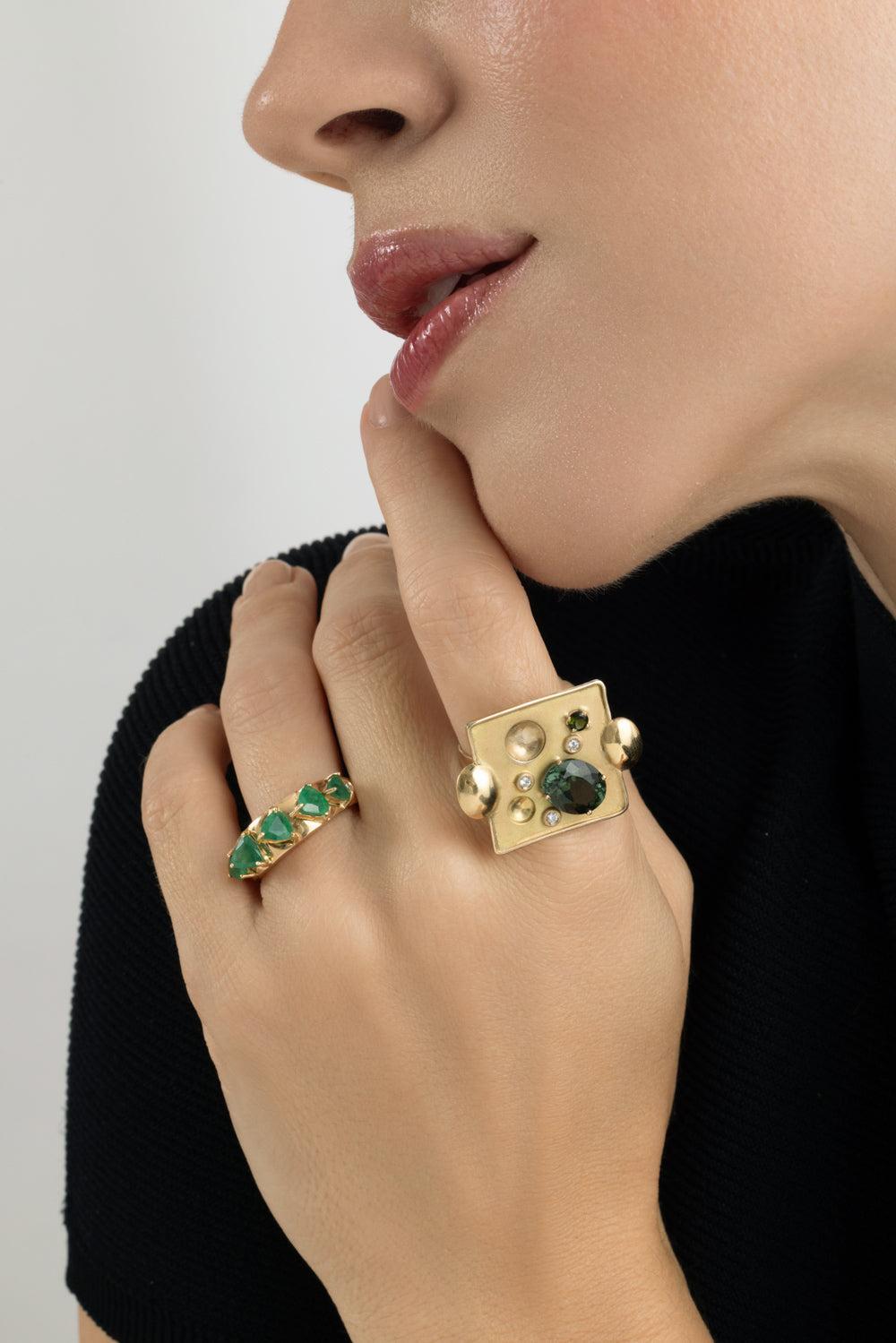 Green Tourmaline Rocks Pedrita Ring-YELLOW GOLD-7.25-JEWELRYFINE JEWELRING-CAROL KAUFFMANN