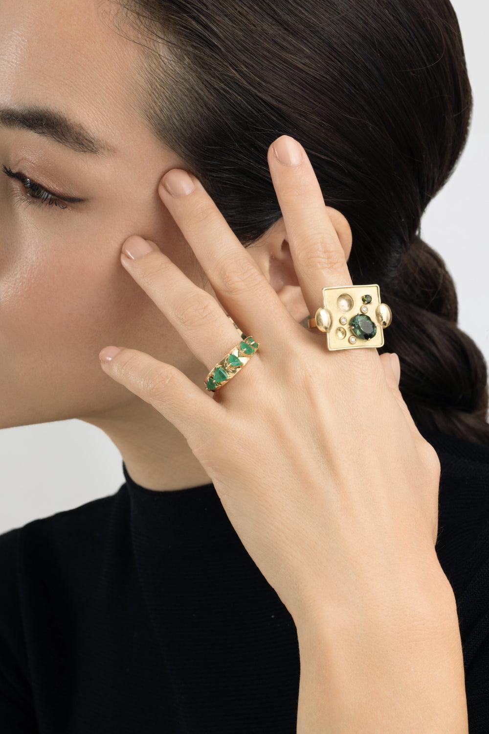 Green Tourmaline Rocks Pedrita Ring-YELLOW GOLD-7.25-JEWELRYFINE JEWELRING-CAROL KAUFFMANN