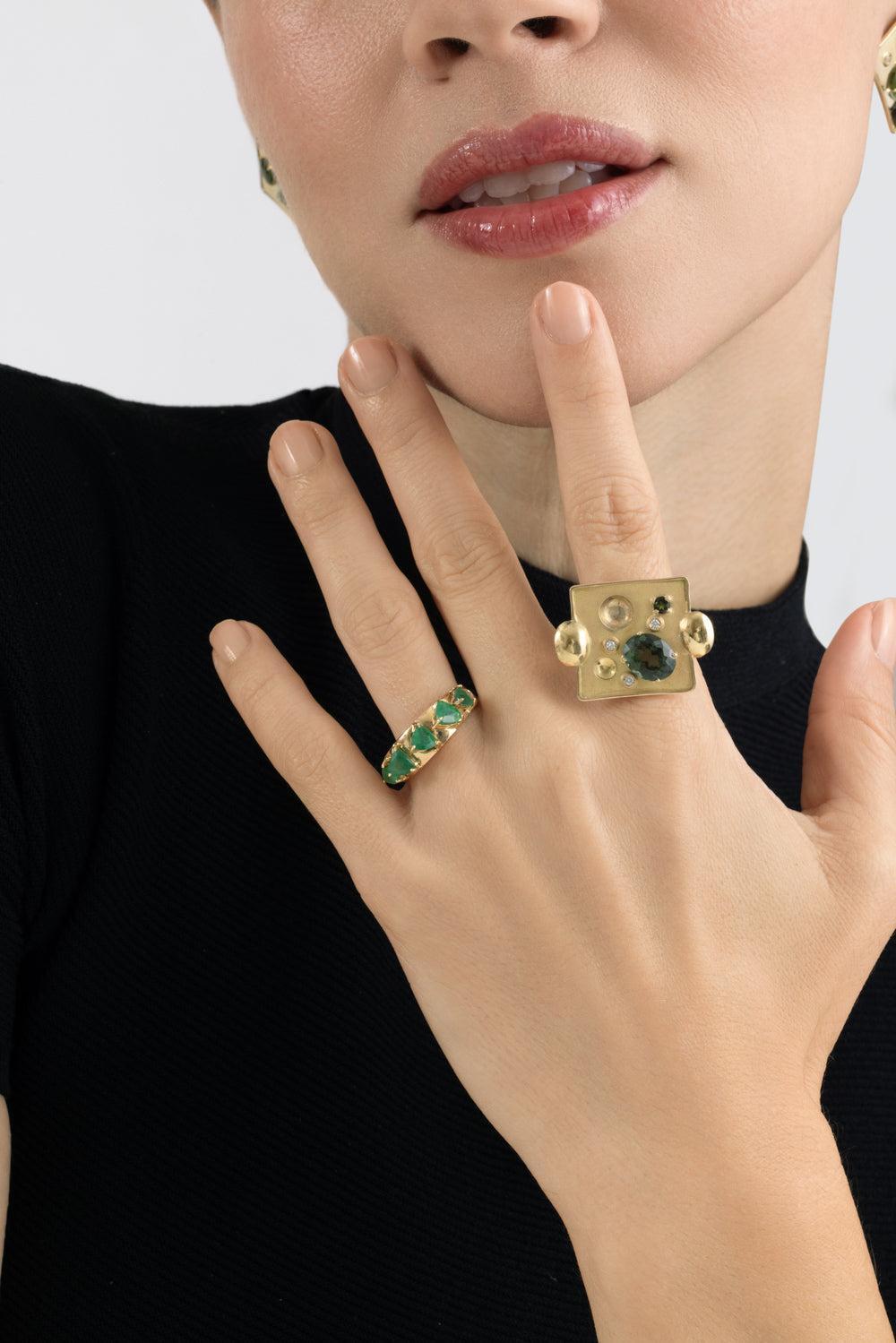 Green Tourmaline Rocks Pedrita Ring-YELLOW GOLD-7.25-JEWELRYFINE JEWELRING-CAROL KAUFFMANN