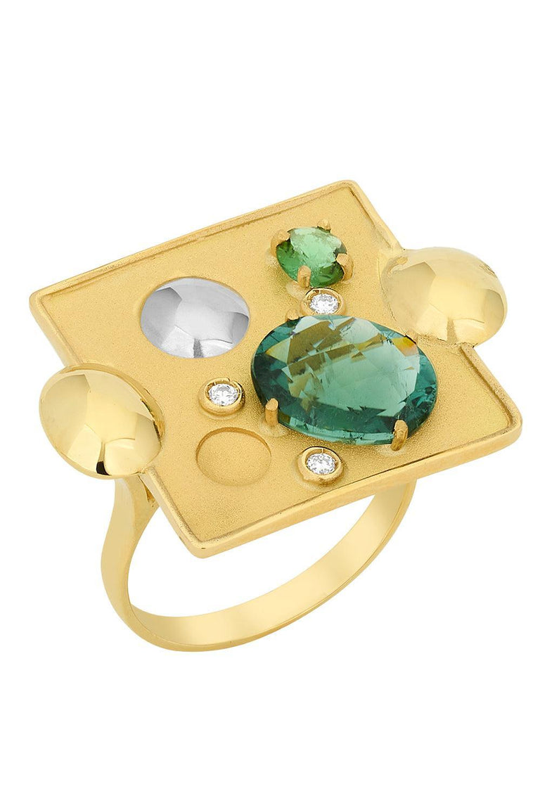 Green Tourmaline Rocks Pedrita Ring