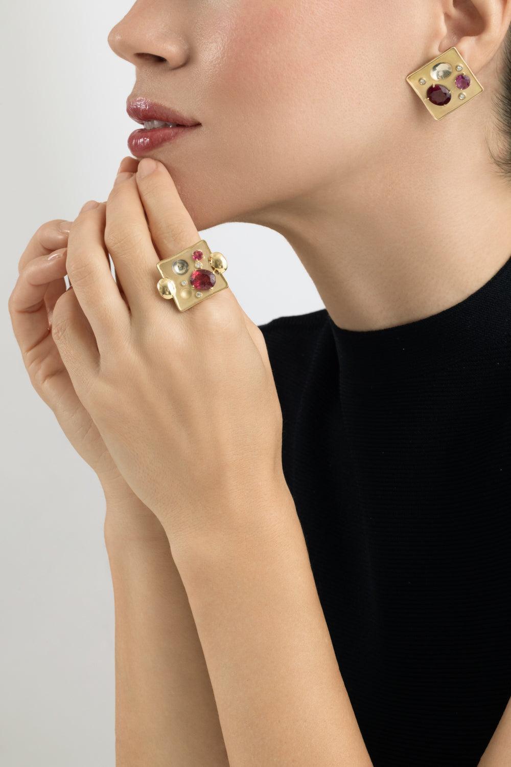 Pink Tourmaline Rocks Ring-YELLOW GOLD-7.5-JEWELRYFINE JEWELRING-CAROL KAUFFMANN