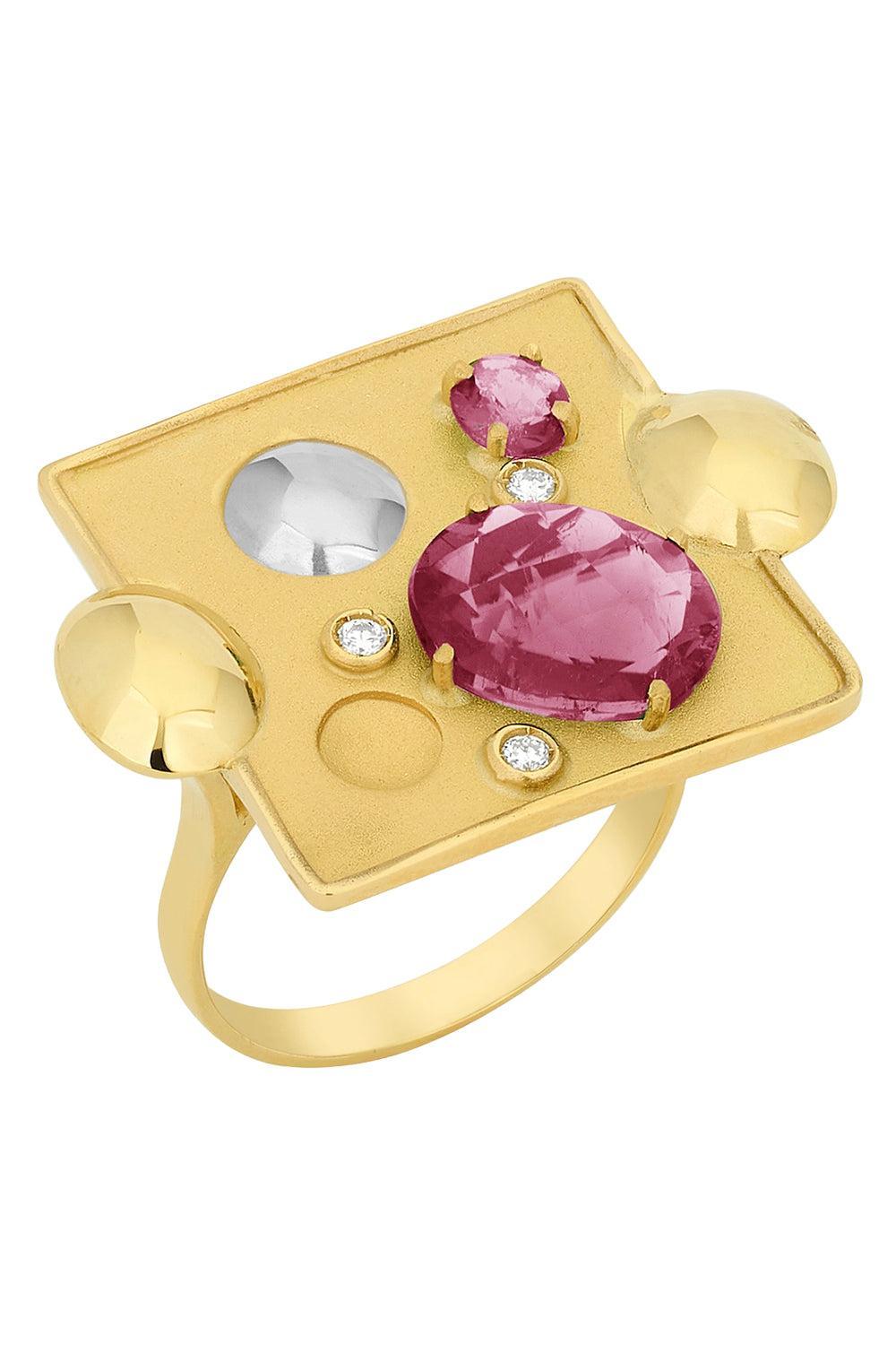Pink Tourmaline Rocks Ring-YELLOW GOLD-7.5-JEWELRYFINE JEWELRING-CAROL KAUFFMANN