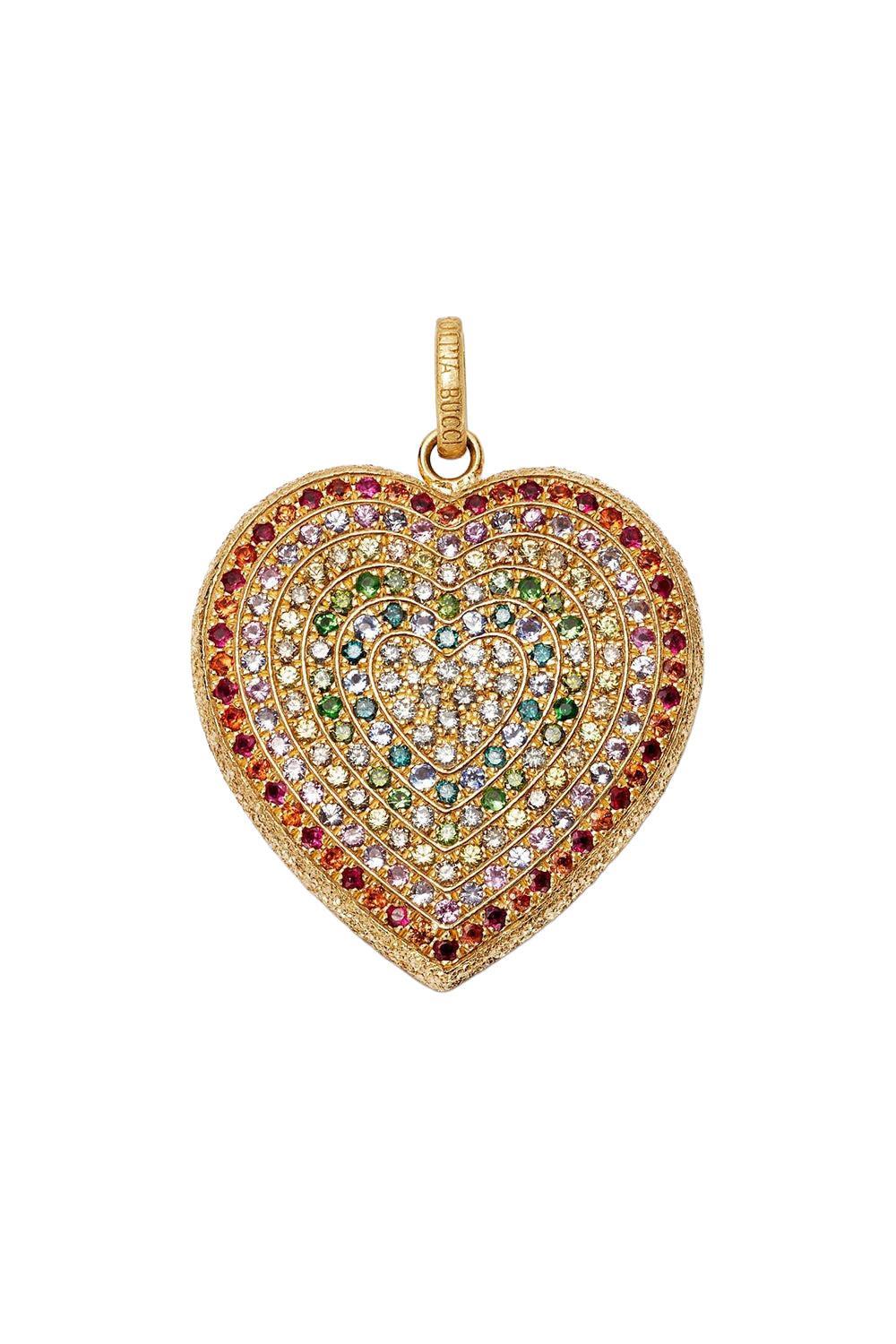 Rainbow Pavé Cuore Pendant-YELLOW GOLD-JEWELRYFINE JEWELPENDANT-CAROLINA BUCCI