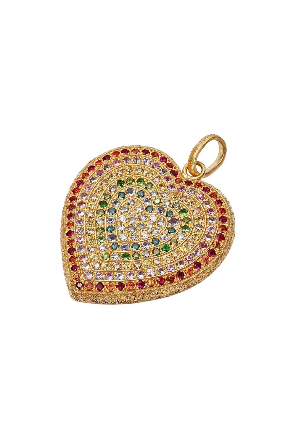 Rainbow Pavé Cuore Pendant-YELLOW GOLD-JEWELRYFINE JEWELPENDANT-CAROLINA BUCCI
