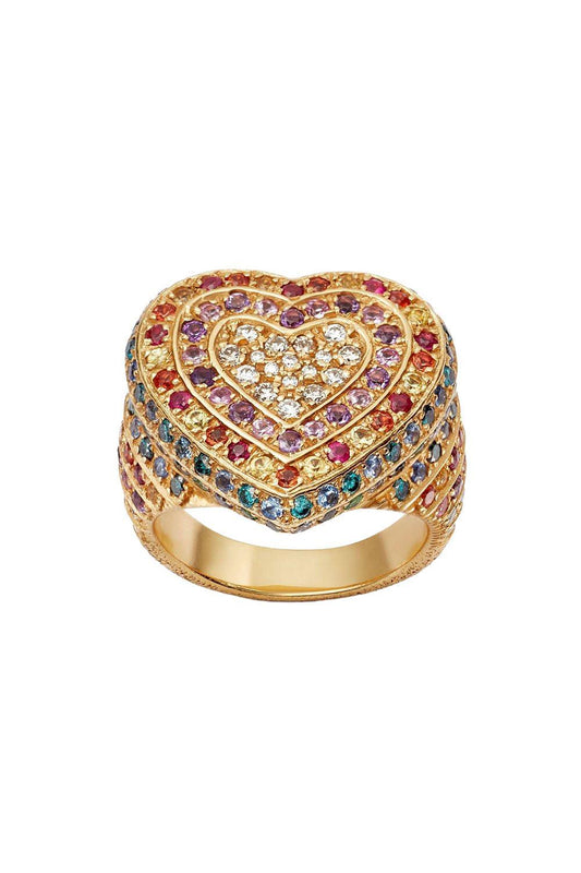 Rainbow Pavé Cuore Ring-YELLOW GOLD-5-JEWELRYFINE JEWELRING-CAROLINA BUCCI