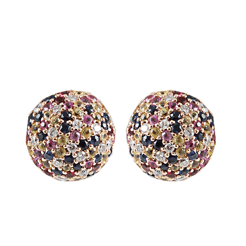 CAROLINA BUCCI-1885 Rainbow Pave Button Earrings-PINK GLD