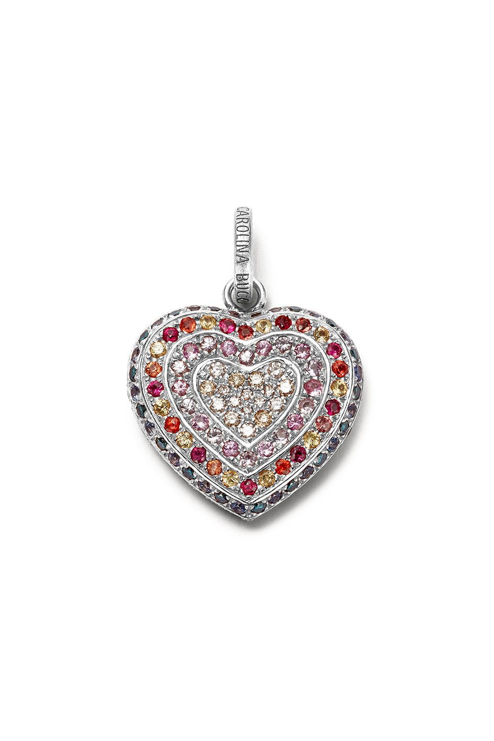 CAROLINA BUCCI-Small Rainbow Pavé Small Cuore Pendant-WHITE GOLD