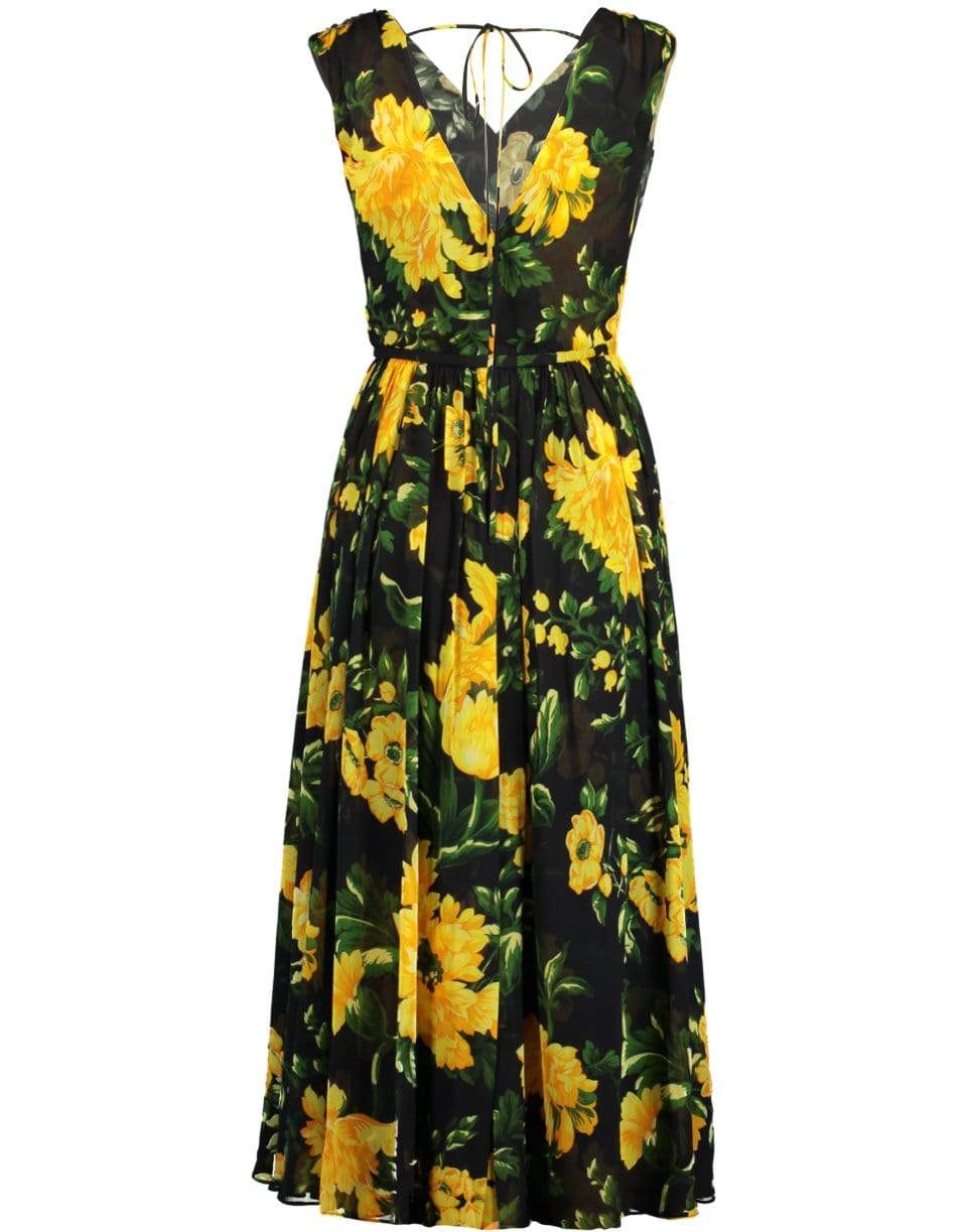 CAROLINA HERRERA-V-Neck Floral Print A-Line Dress-