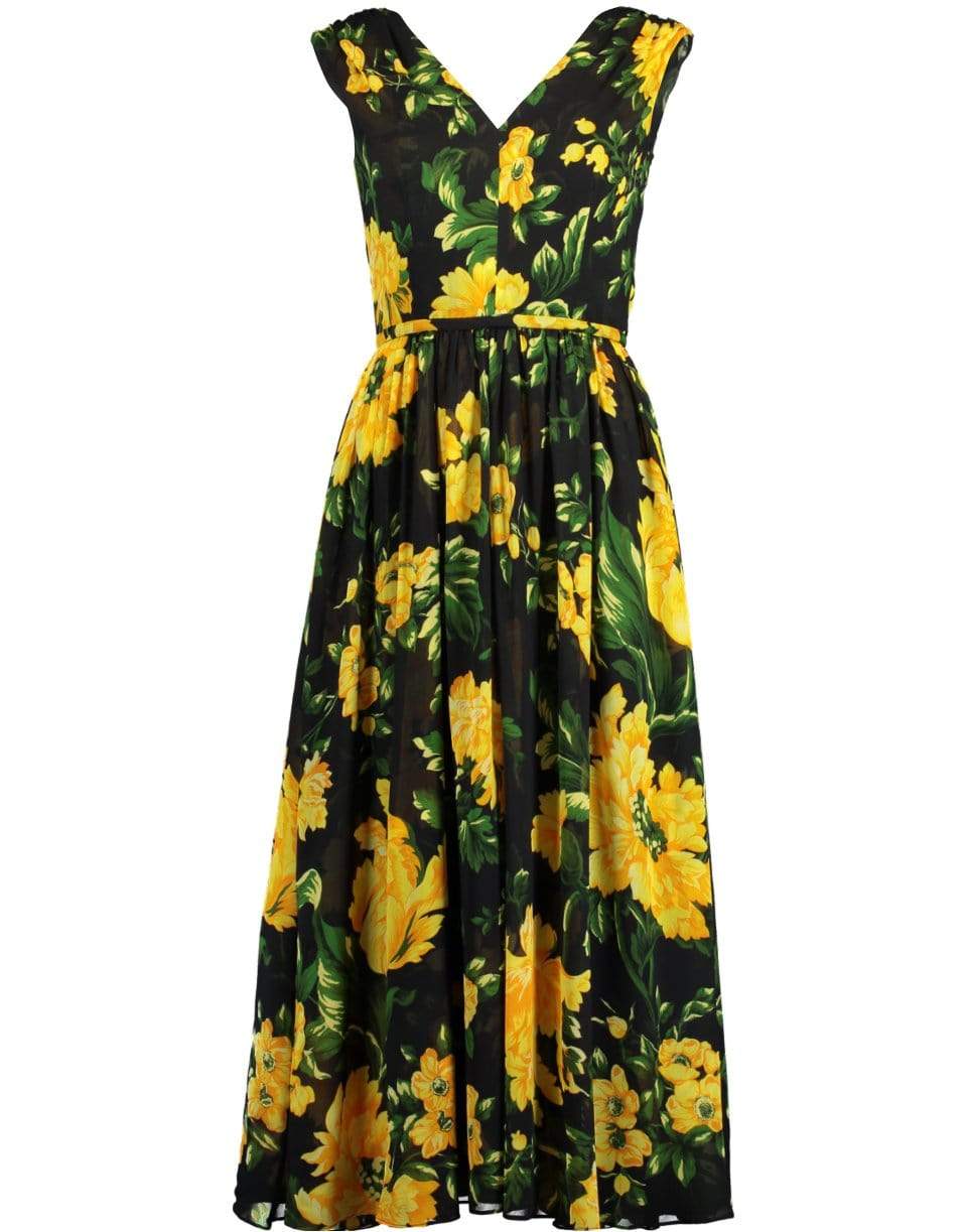 CAROLINA HERRERA-V-Neck Floral Print A-Line Dress-