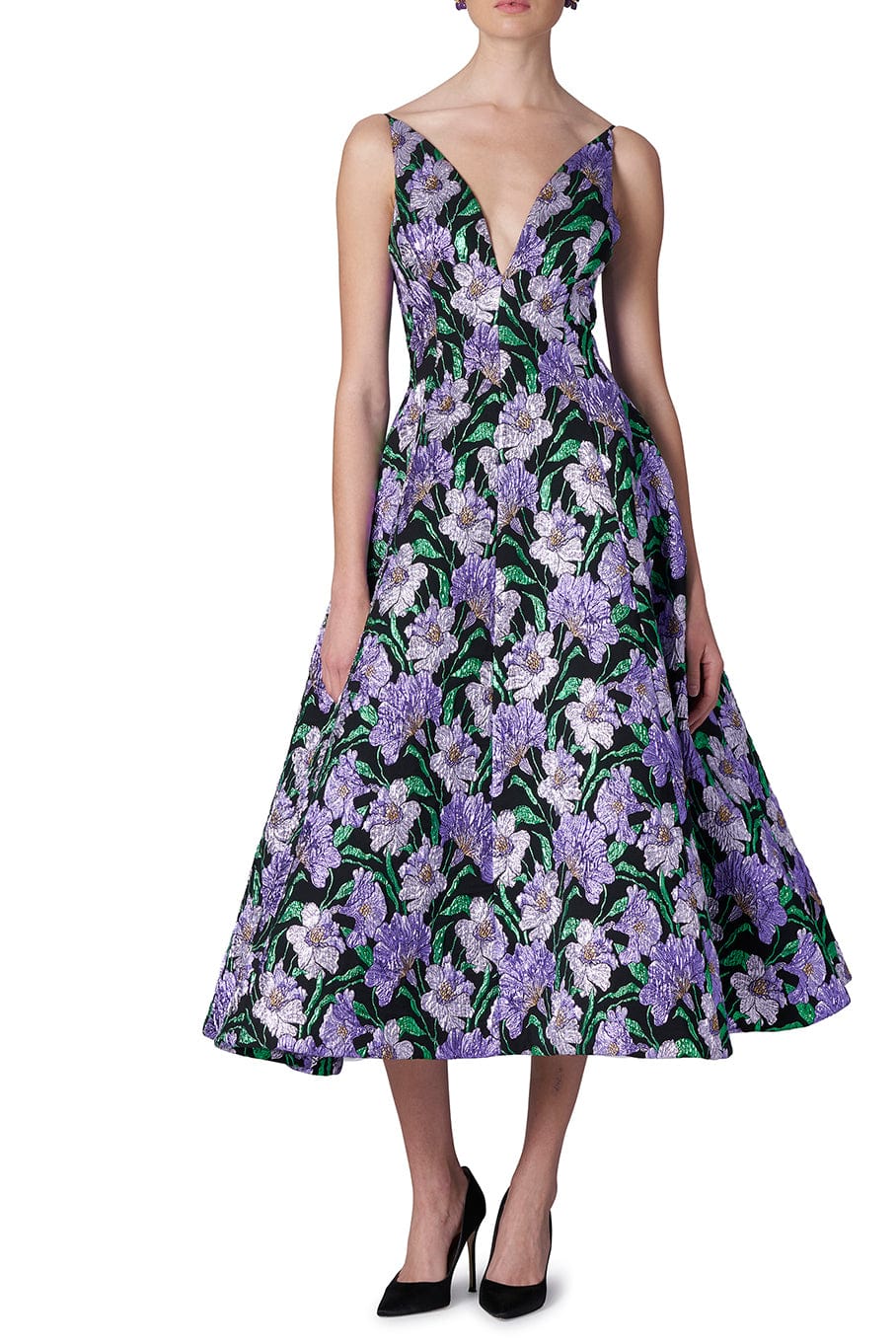 CAROLINA HERRERA-Thin Strap Curved V Neck Dress-