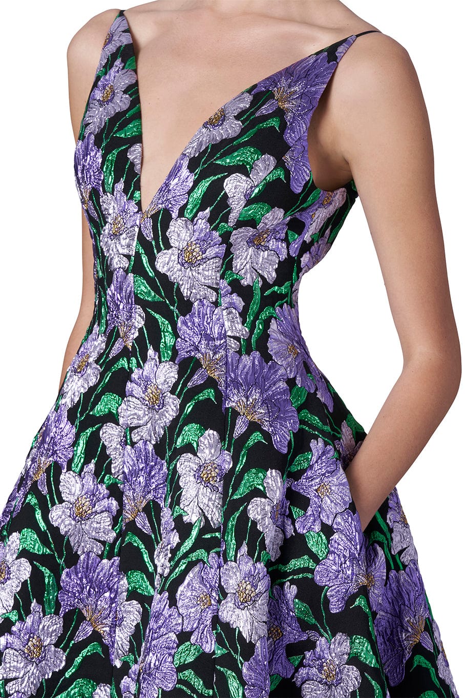 CAROLINA HERRERA-Thin Strap Curved V Neck Dress-