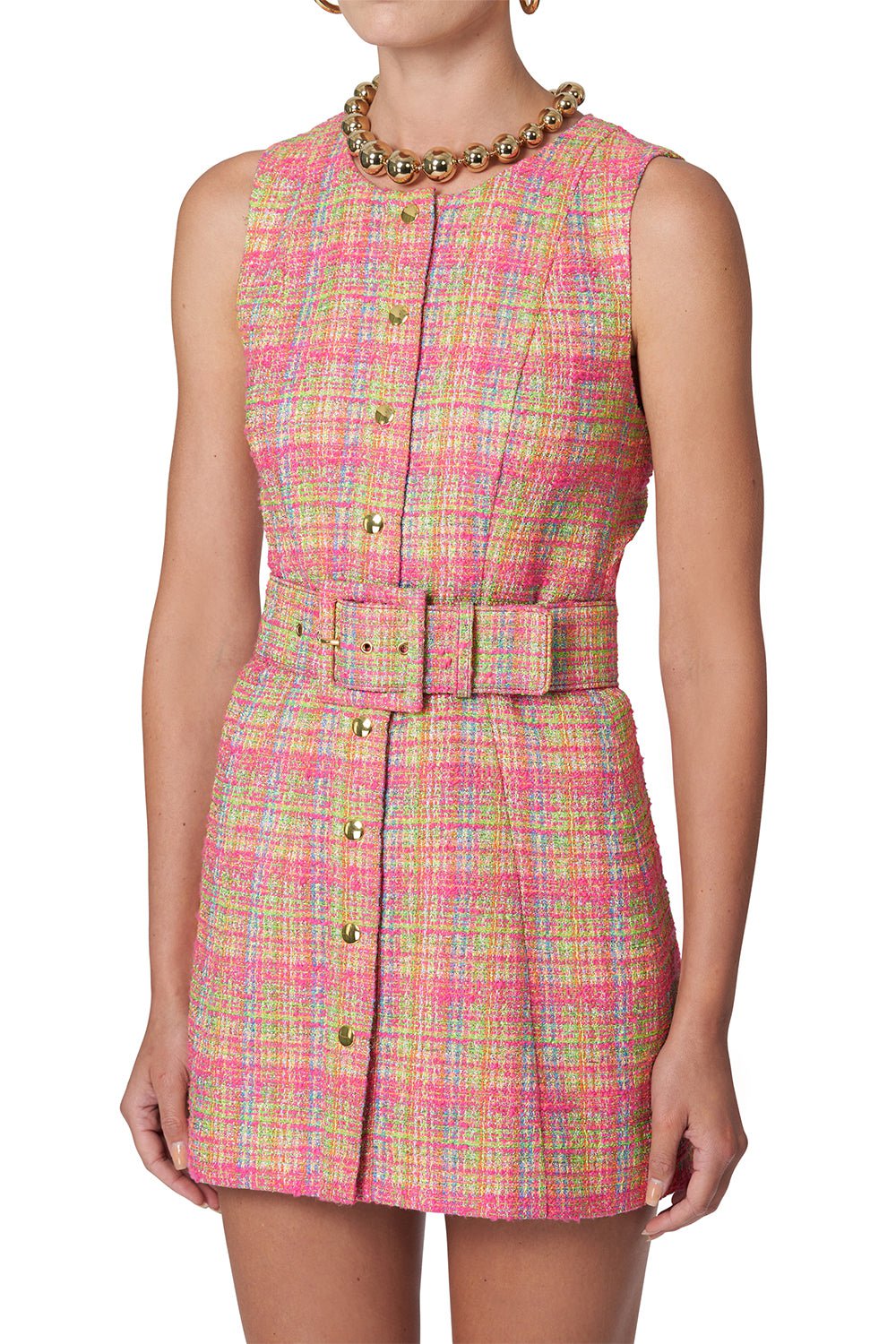 CAROLINA HERRERA-Sleeveless Button Front Mini Dress-