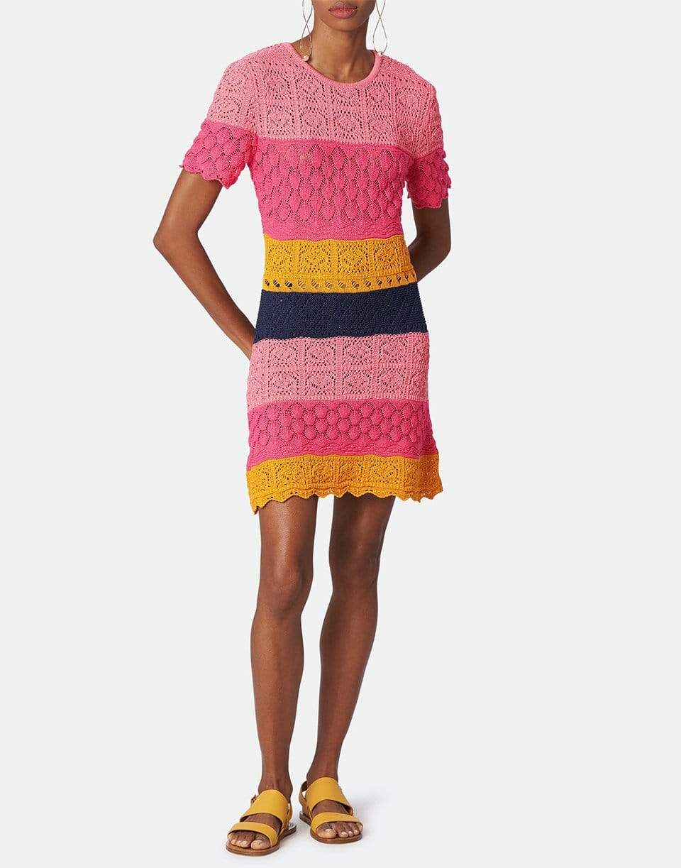 CAROLINA HERRERA-Short Sleeved Striped Knit Dress-