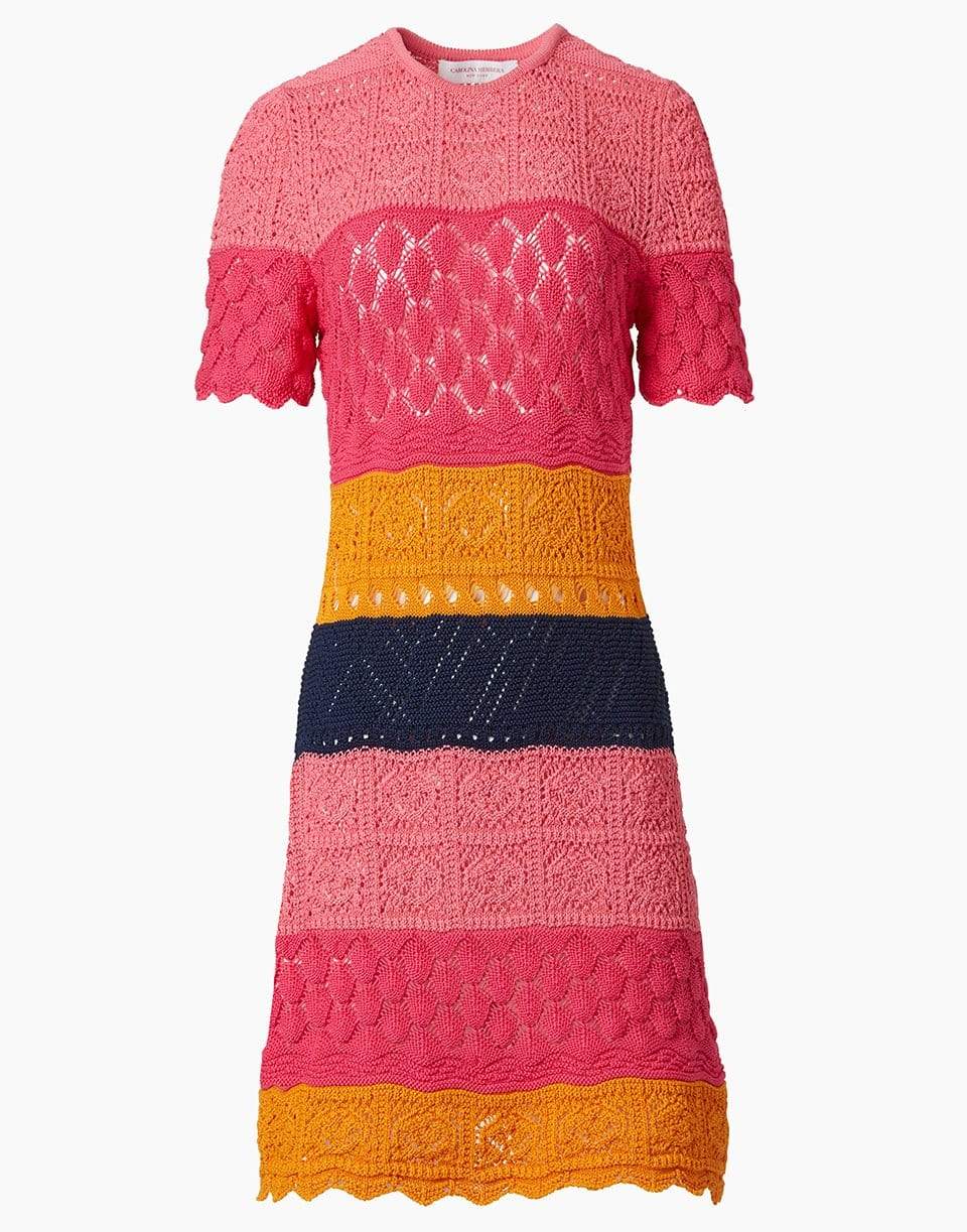 CAROLINA HERRERA-Short Sleeved Striped Knit Dress-