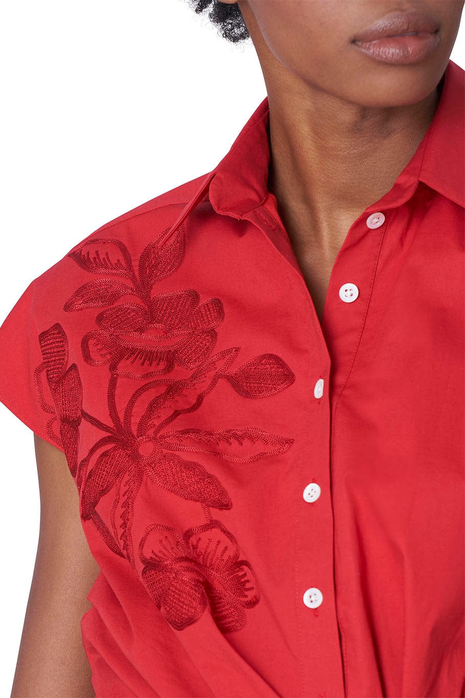 CAROLINA HERRERA-Embroidered Cap Sleeve Side Knot Dress-