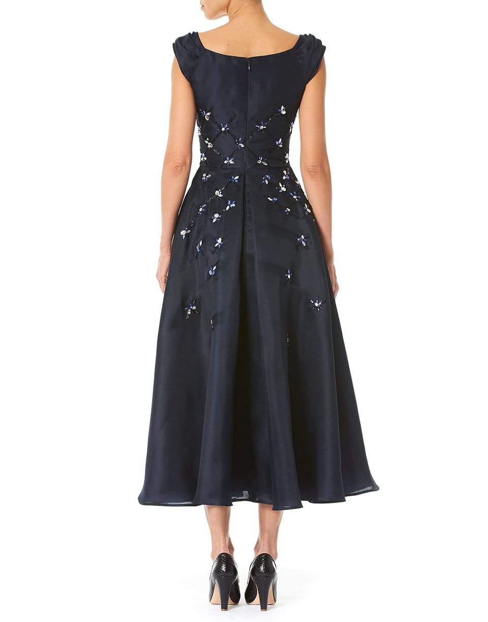 CAROLINA HERRERA-V-Neck Embroidered Dress-SAPPHIRE
