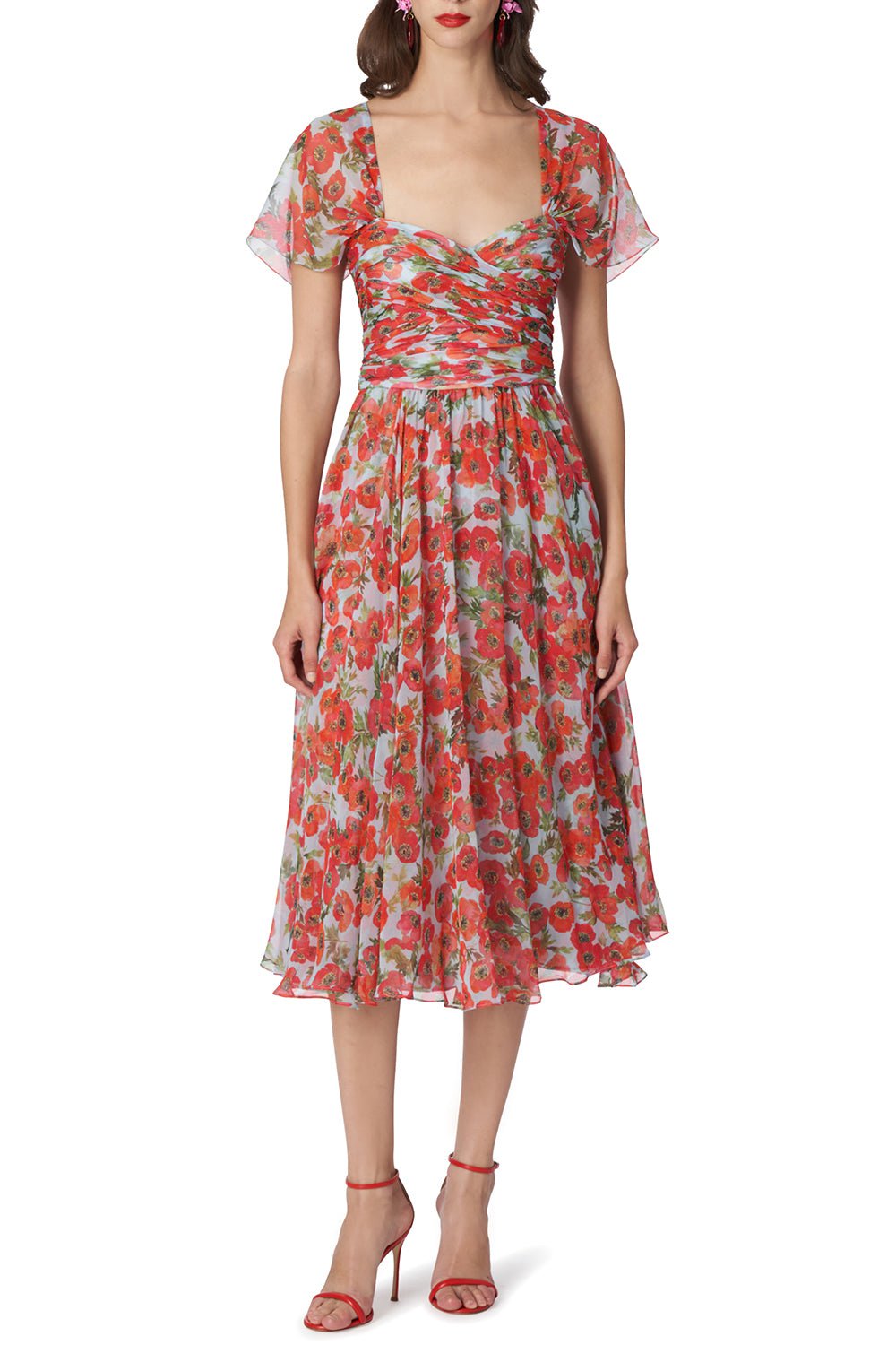 CAROLINA HERRERA-Gathered Bustier Midi Dress-SKYMULTI