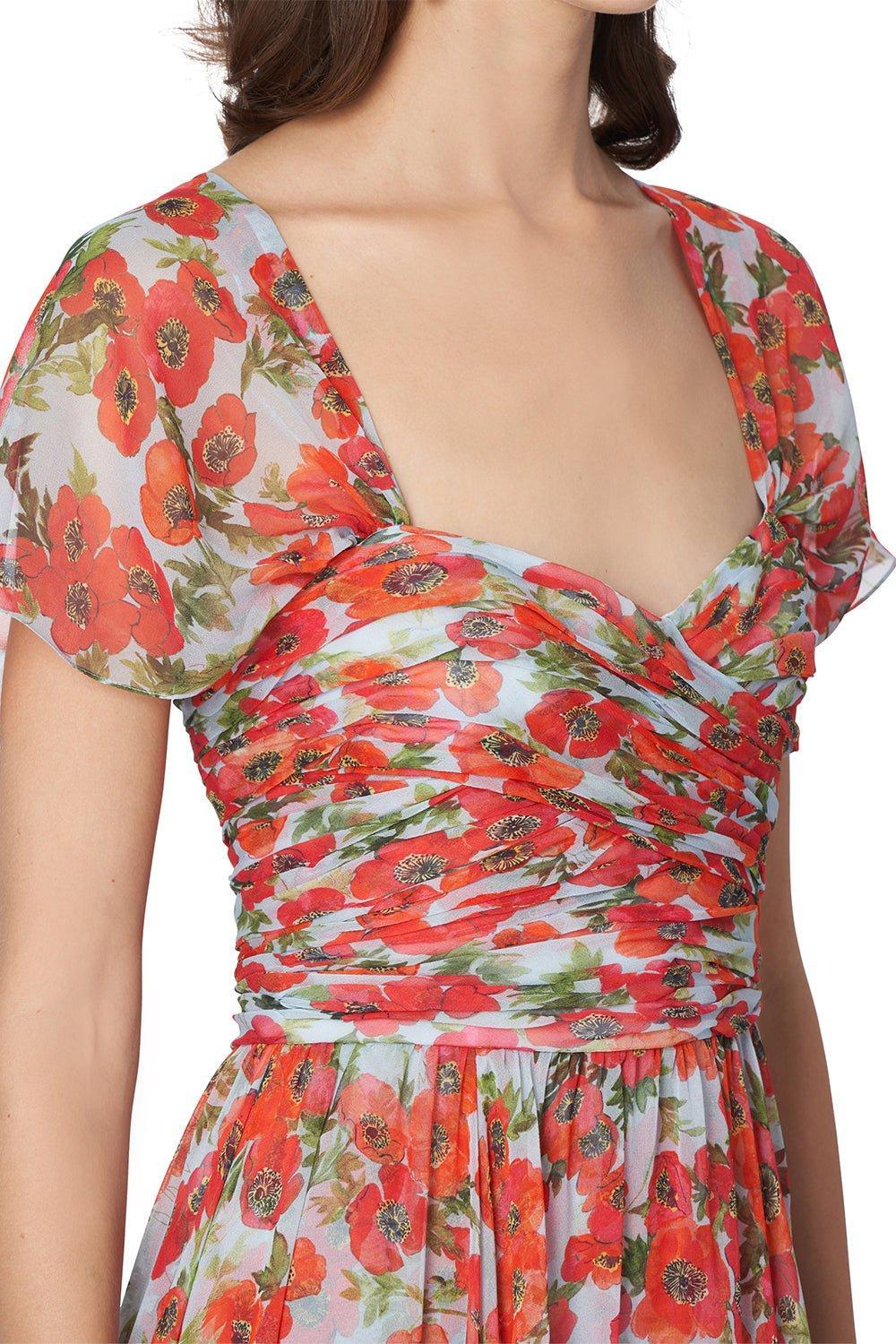 CAROLINA HERRERA-Gathered Bustier Midi Dress-SKYMULTI