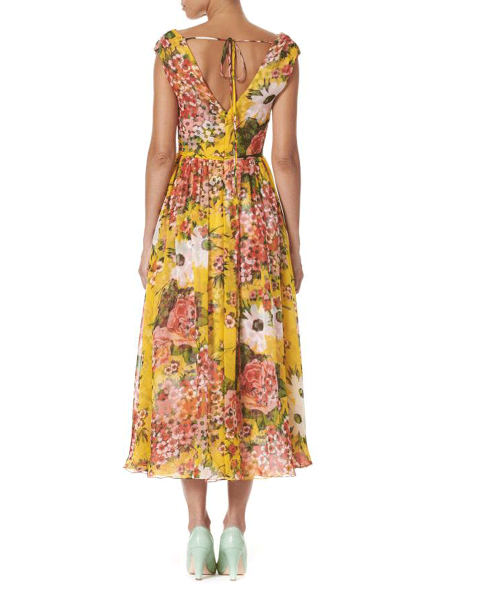 CAROLINA HERRERA-V-Neck Floral Midi Dress-