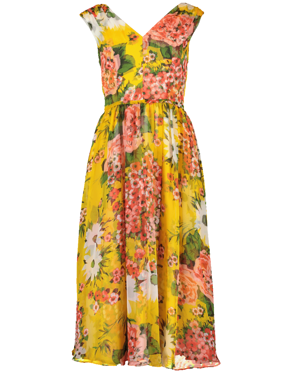 CAROLINA HERRERA-V-Neck Floral Midi Dress-