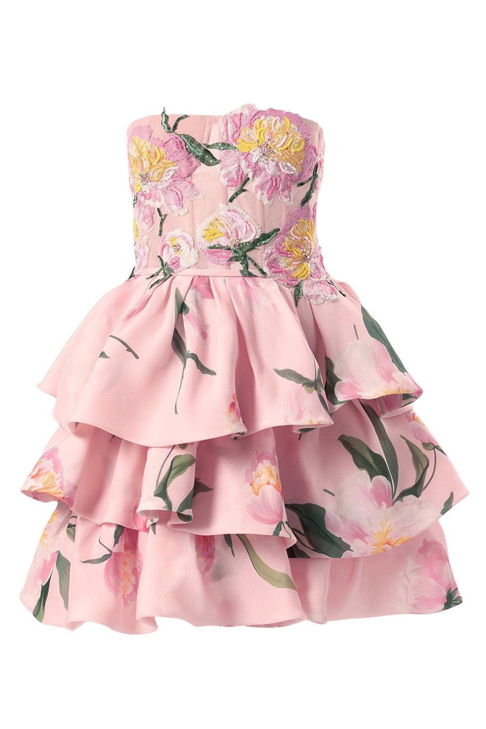 Strapless Ruffled Mini Dress-SLPPRPNK-6-CLOTHINGDRESSCOCKTAIL-CAROLINA HERRERA