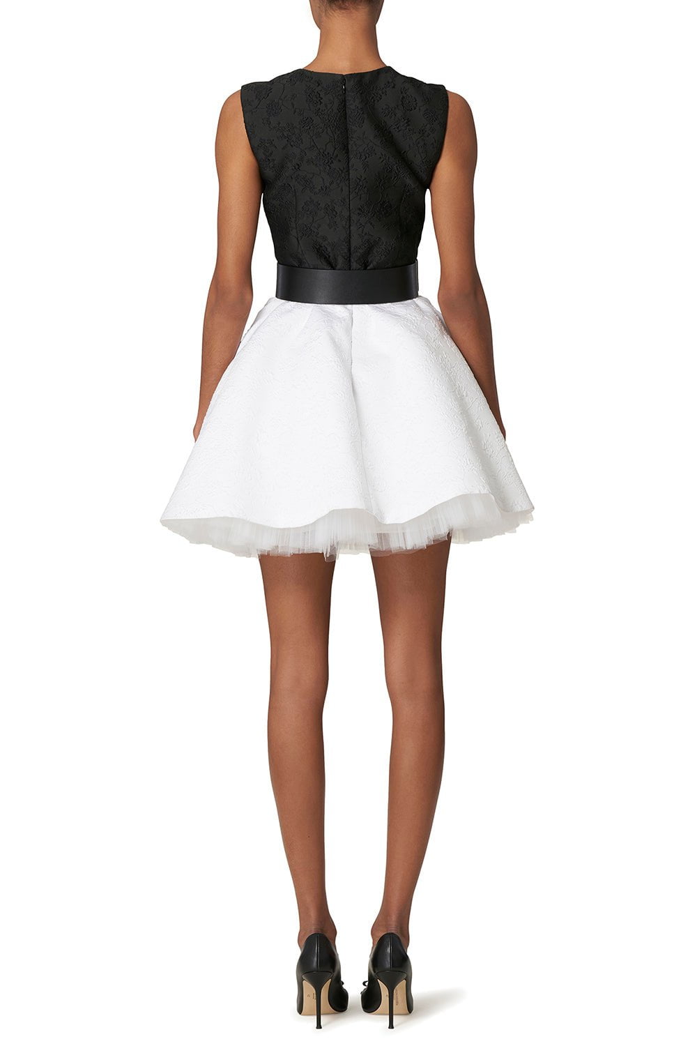 CAROLINA HERRERA-Embellished Pleated Mini Dress-BLK/WHT
