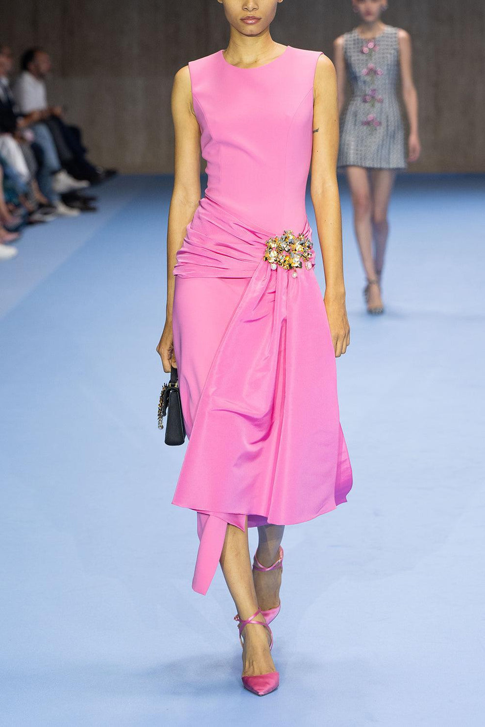 Carolina Herrera Sleeveless Hip-Sash Column Dress Happy Pink