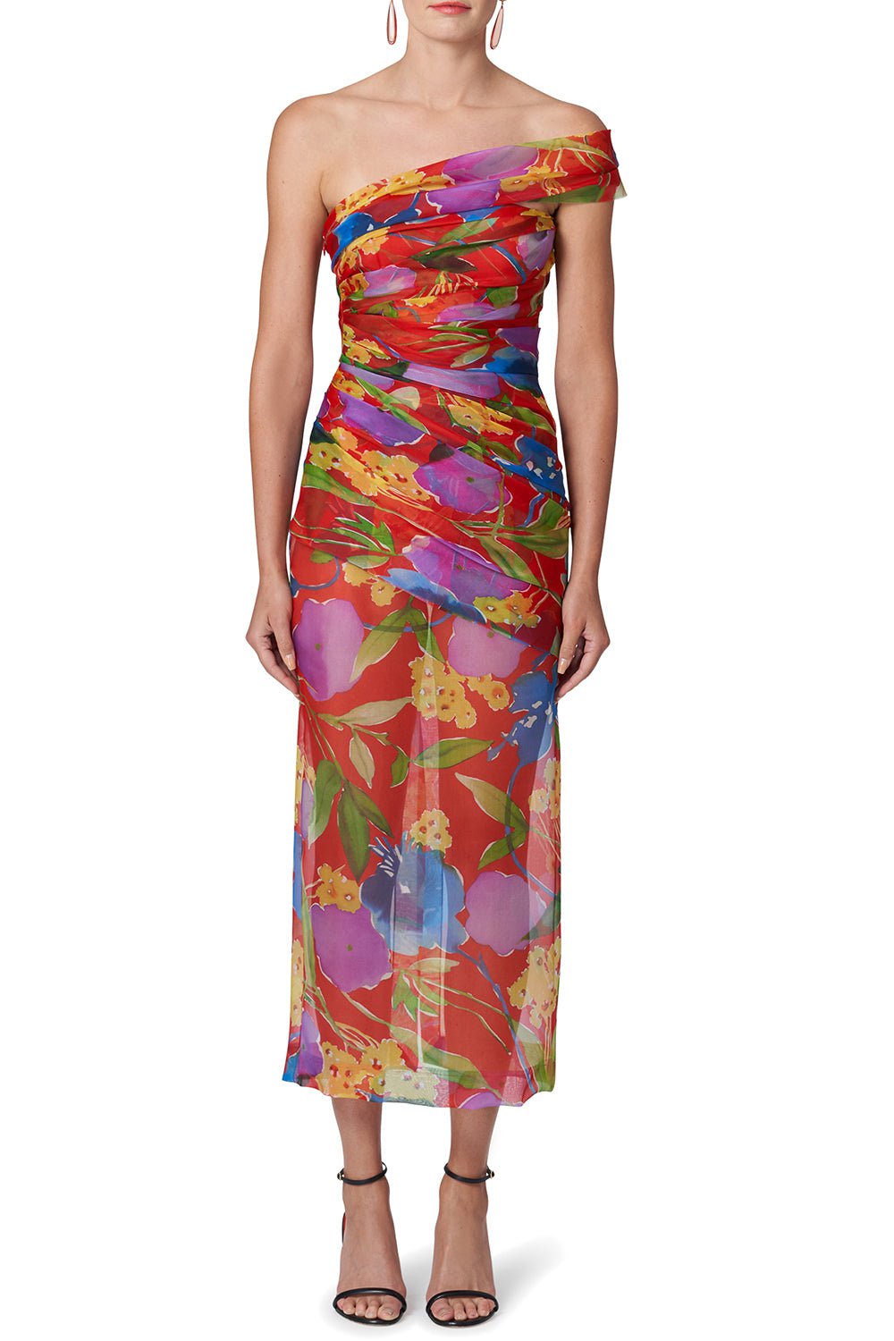 CAROLINA HERRERA-One Shoulder Ruched Midi Dress-