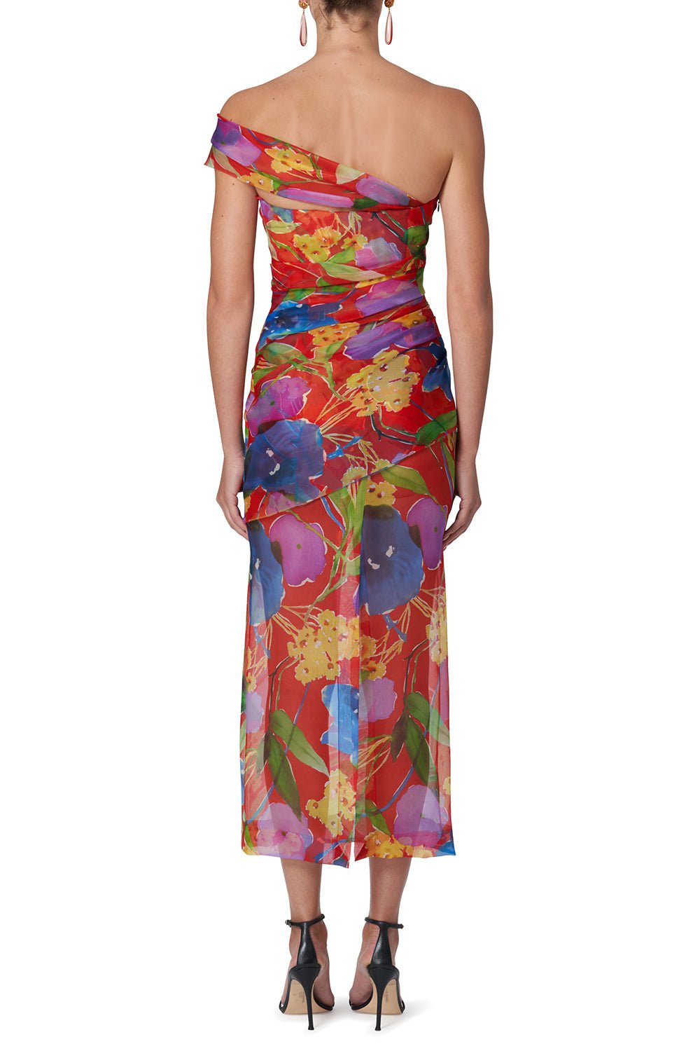 CAROLINA HERRERA-One Shoulder Ruched Midi Dress-