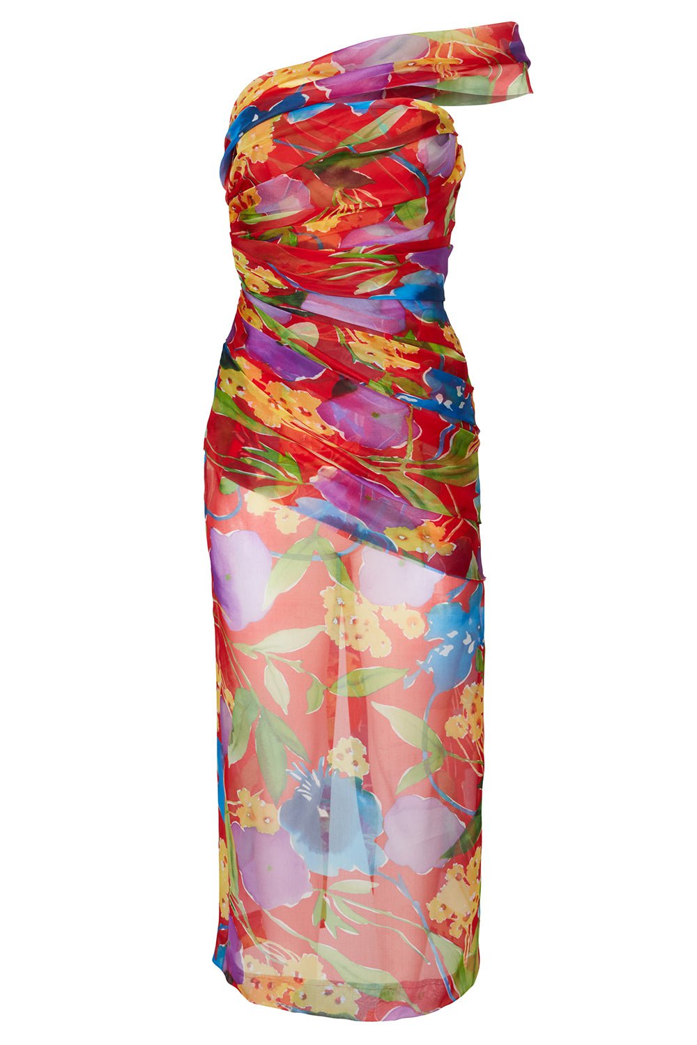 CAROLINA HERRERA-One Shoulder Ruched Midi Dress-