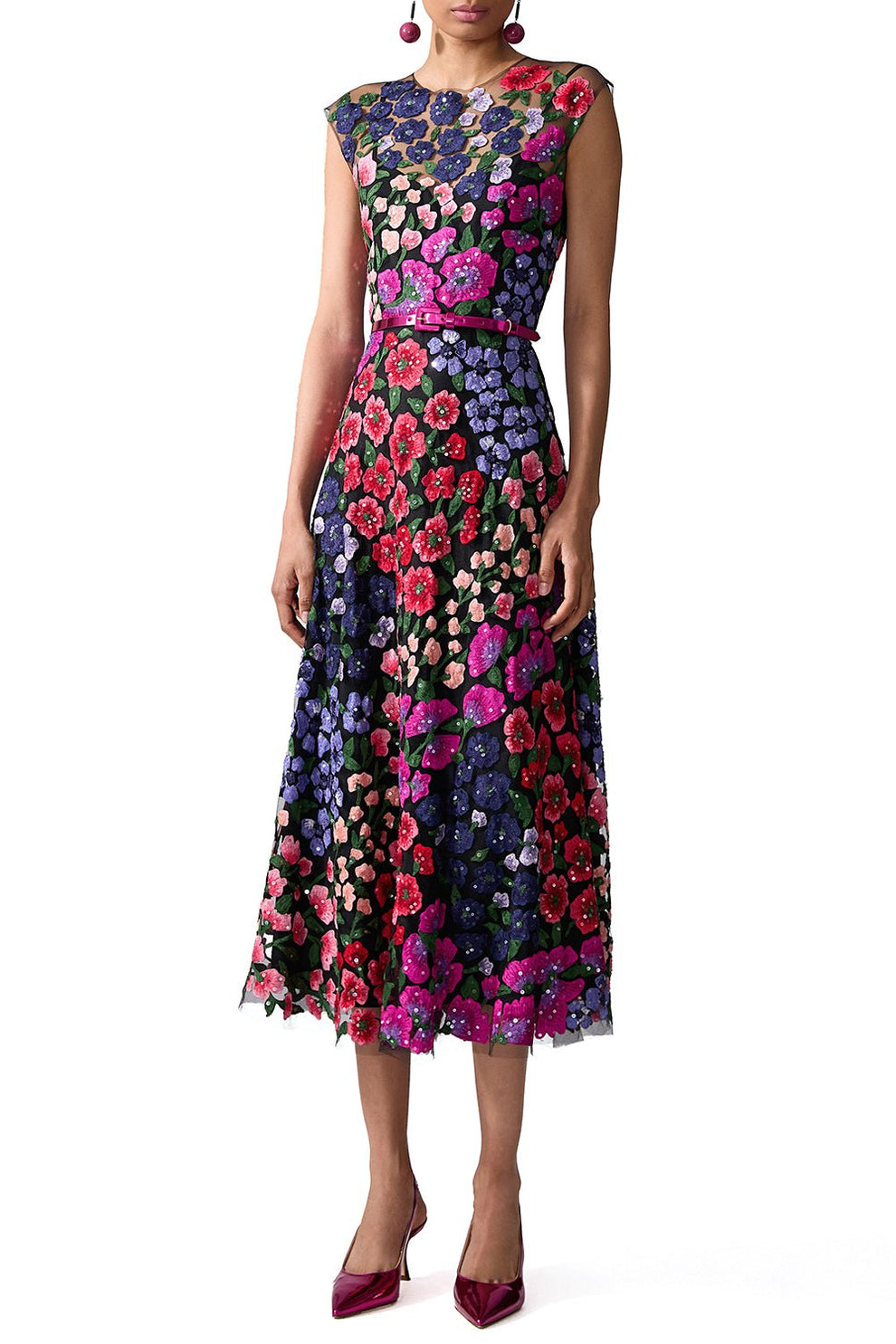 crew neck midi dress Embroidered Floral Crewneck Midi Dress