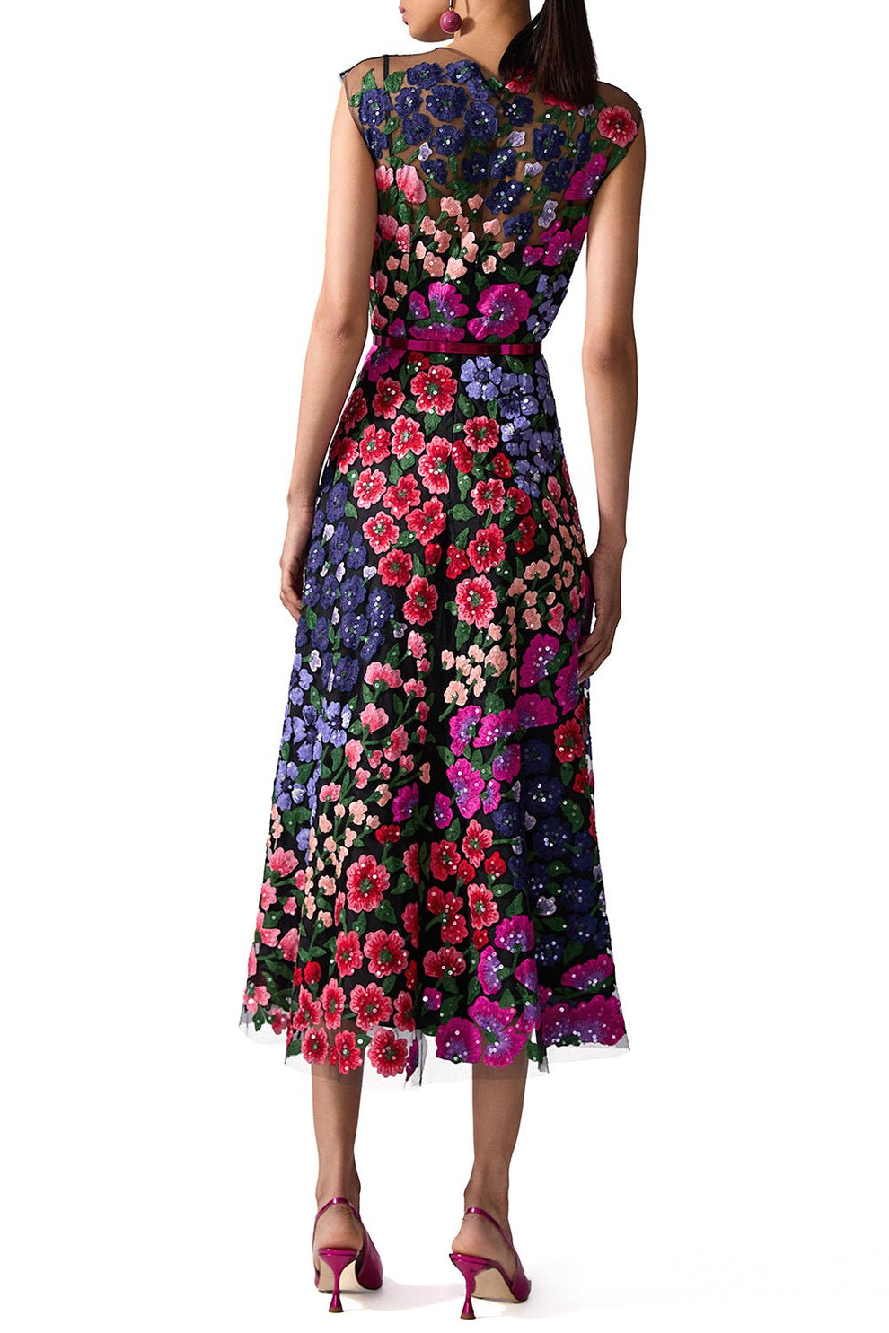 Embroidered Floral Crewneck Midi Dress Embroidered Floral Crewneck Midi Dress