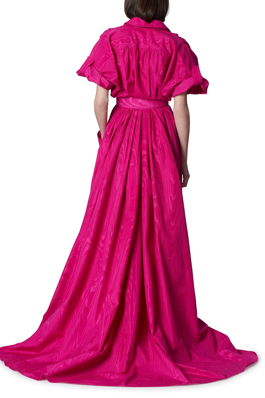 CAROLINA HERRERA-Short Sleeve Collared Trench Gown-BERRY