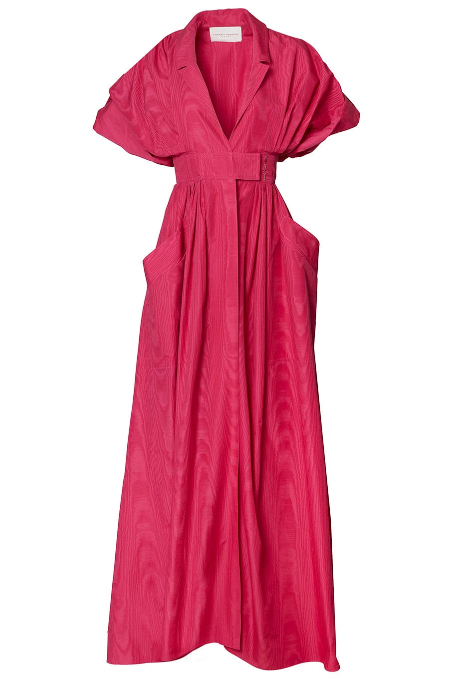 CAROLINA HERRERA-Short Sleeve Collared Trench Gown-BERRY