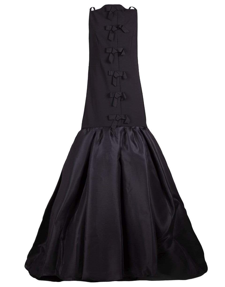 CAROLINA HERRERA-Curved Neckline Button Down Gown-BLACK