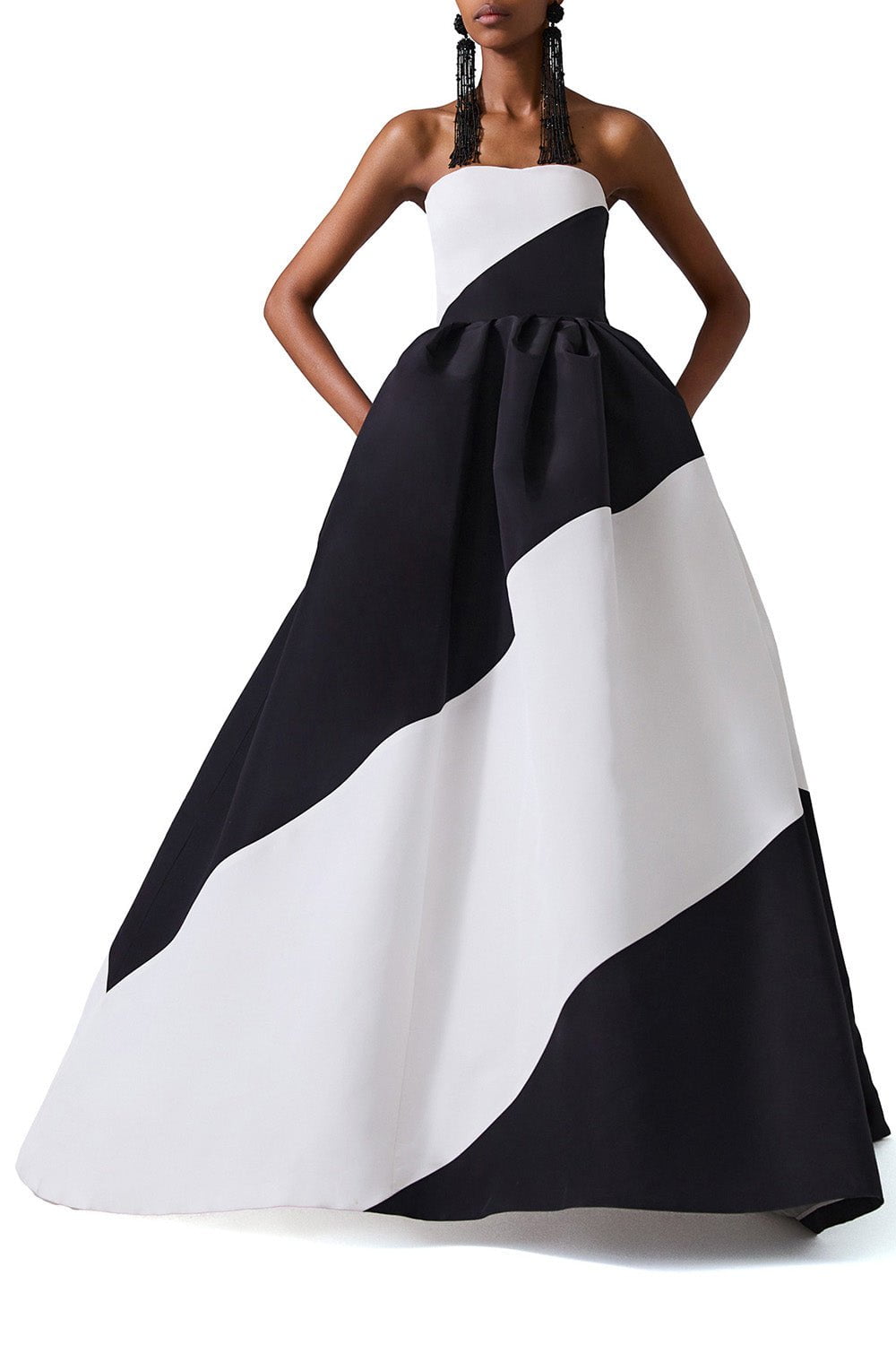 CAROLINA HERRERA-Strapless Colorblock Ball Gown-BLK/WHT