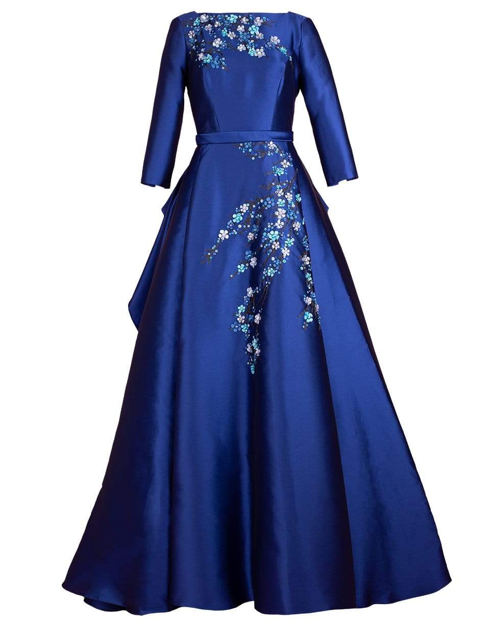 CAROLINA HERRERA-Bateau Neck Emb. Gown-