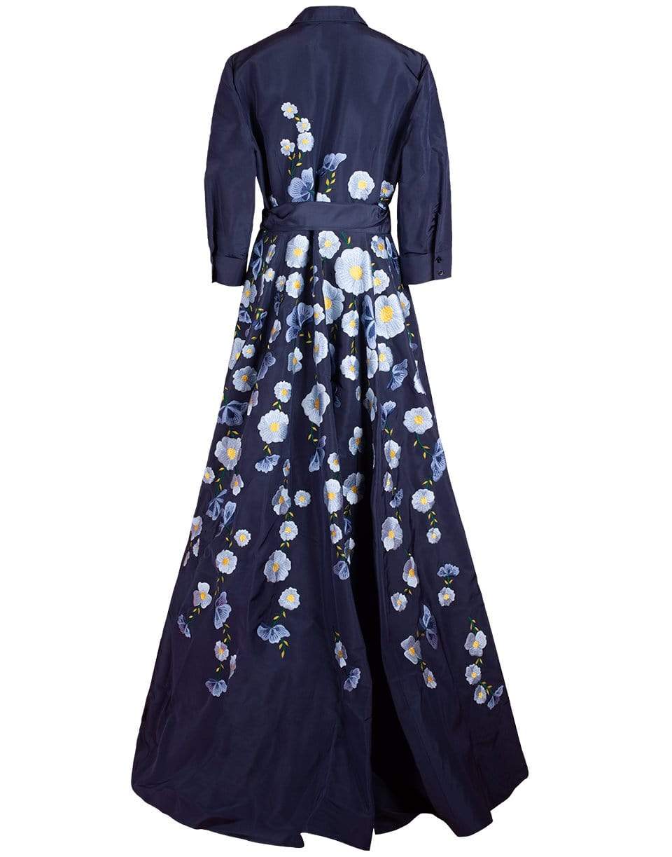 CAROLINA HERRERA-3/4 Sleeve Embroidered Trench Gown-NAV/MULT