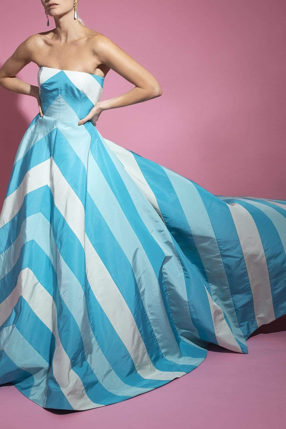 CAROLINA HERRERA-Strapless Chevron Gown-