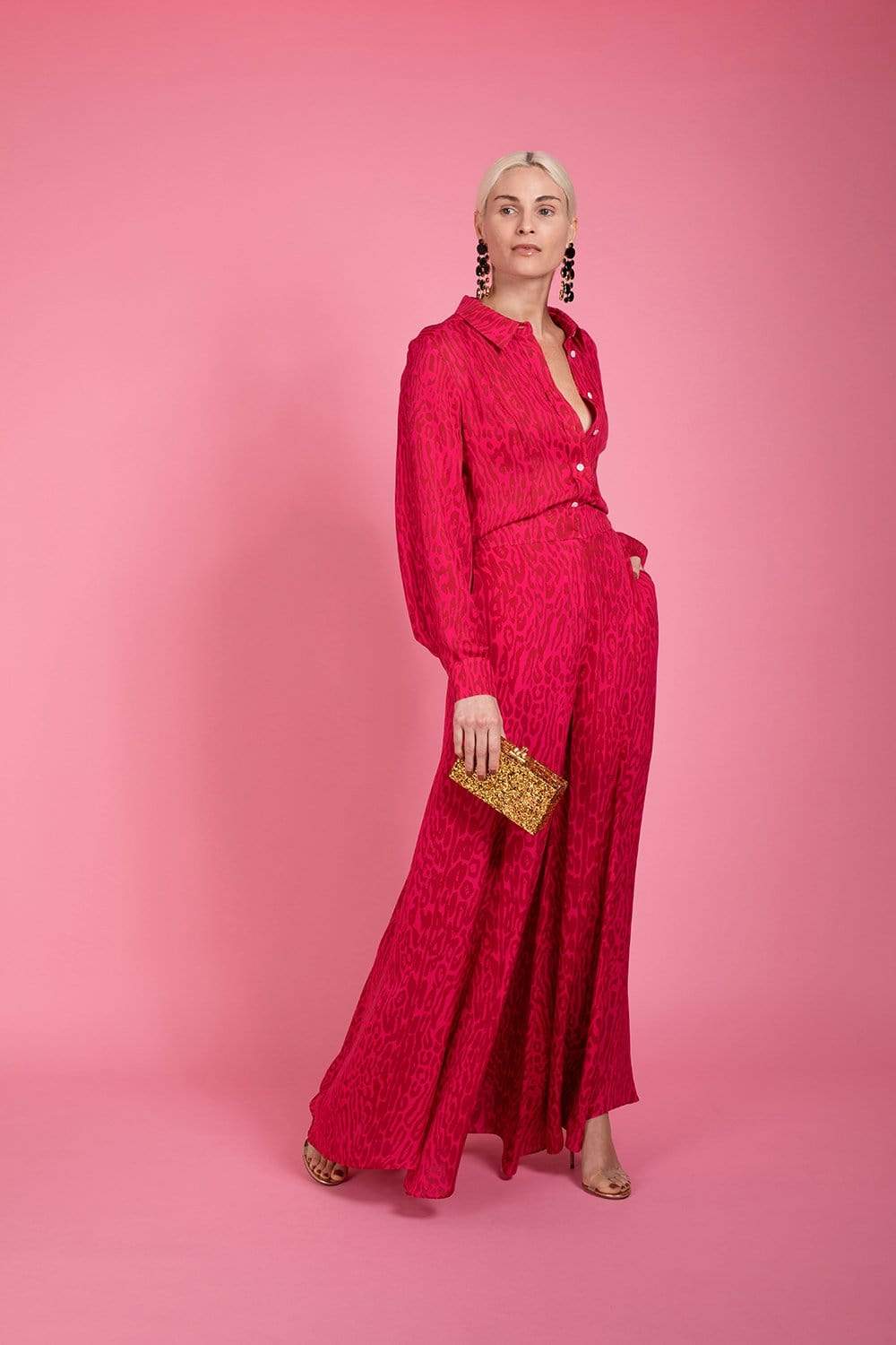 CAROLINA HERRERA-Wide Leg Leopard Print Palazzo Pant-