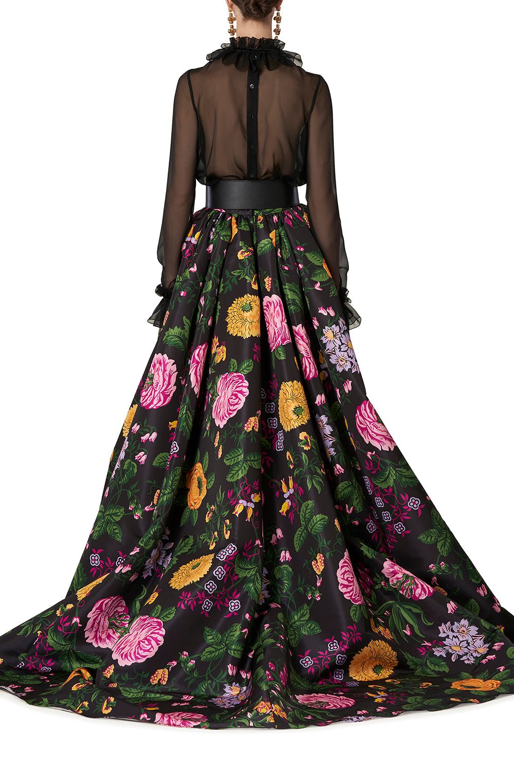 CAROLINA HERRERA-Full Floral Skirt-BLACK MULTI