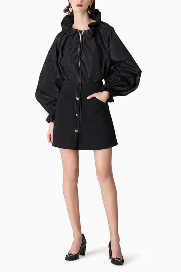 CAROLINA HERRERA-Collared Ruffle Blouse-BLACK