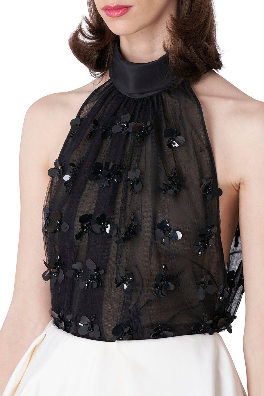 CAROLINA HERRERA-Embroidered Sleeveless Turtleneck Blouse-