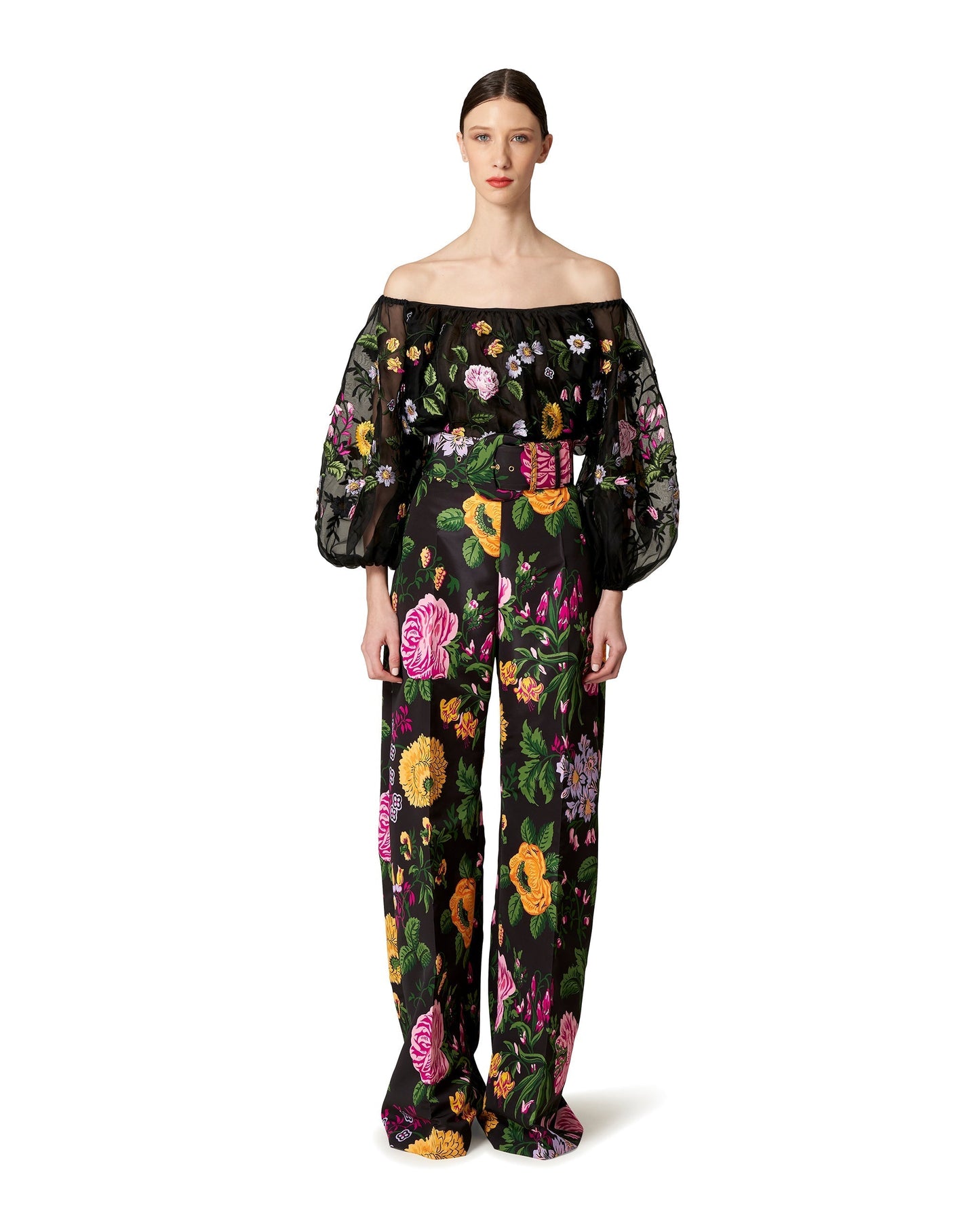 CAROLINA HERRERA-Embellished Off The Shoulder Top-BLKMULTI