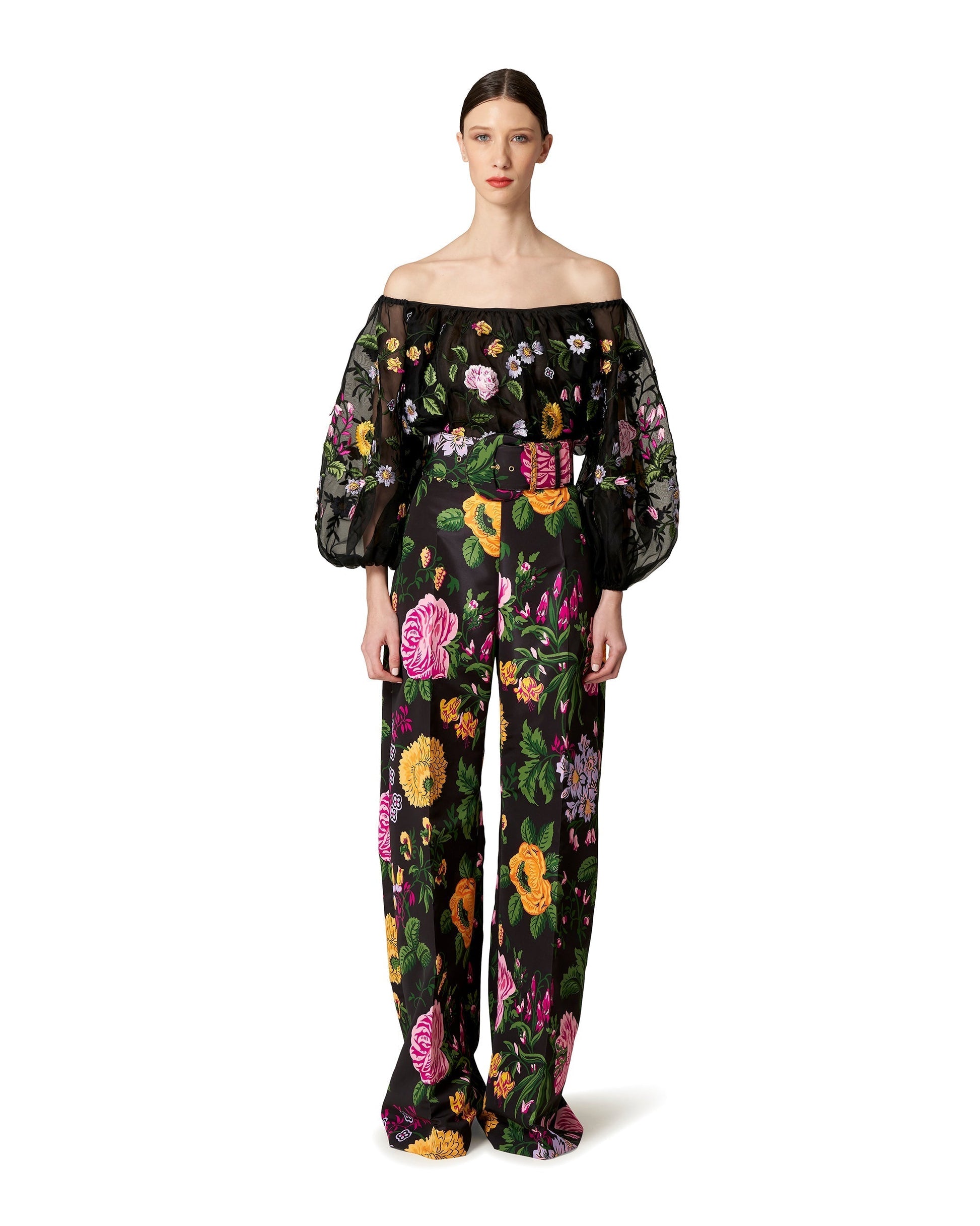 CAROLINA HERRERA-Embellished Off The Shoulder Top-BLKMULTI