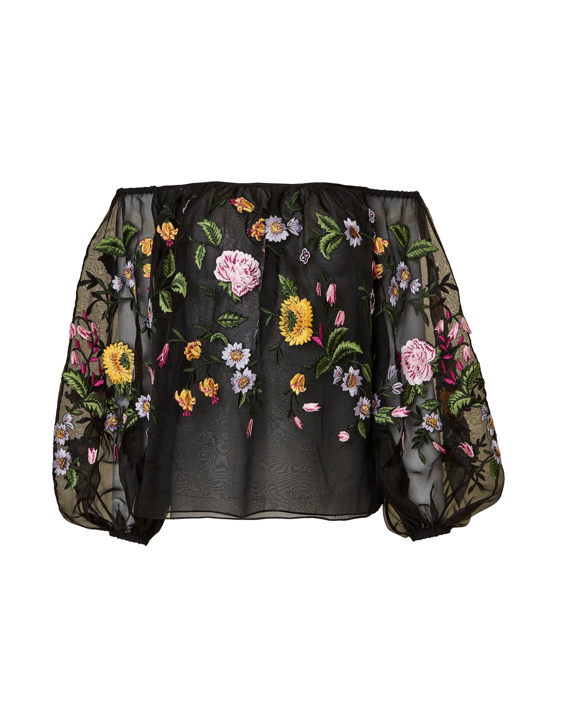 CAROLINA HERRERA-Embellished Off The Shoulder Top-BLKMULTI