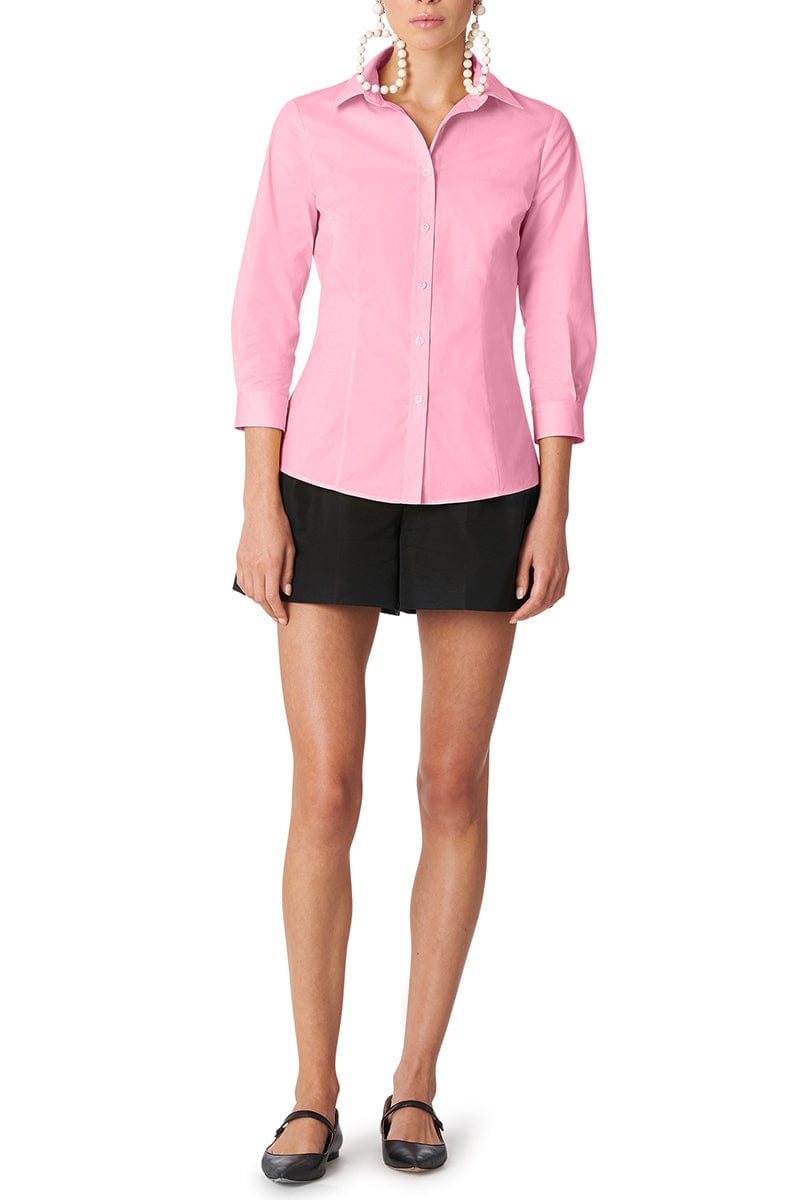 CAROLINA HERRERA-Classic 3/4 Sleeve Button Down - Candy Pink-