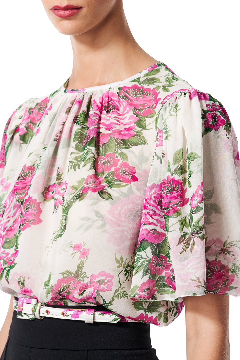 CAROLINA HERRERA-Short Sleeve Floral Top-