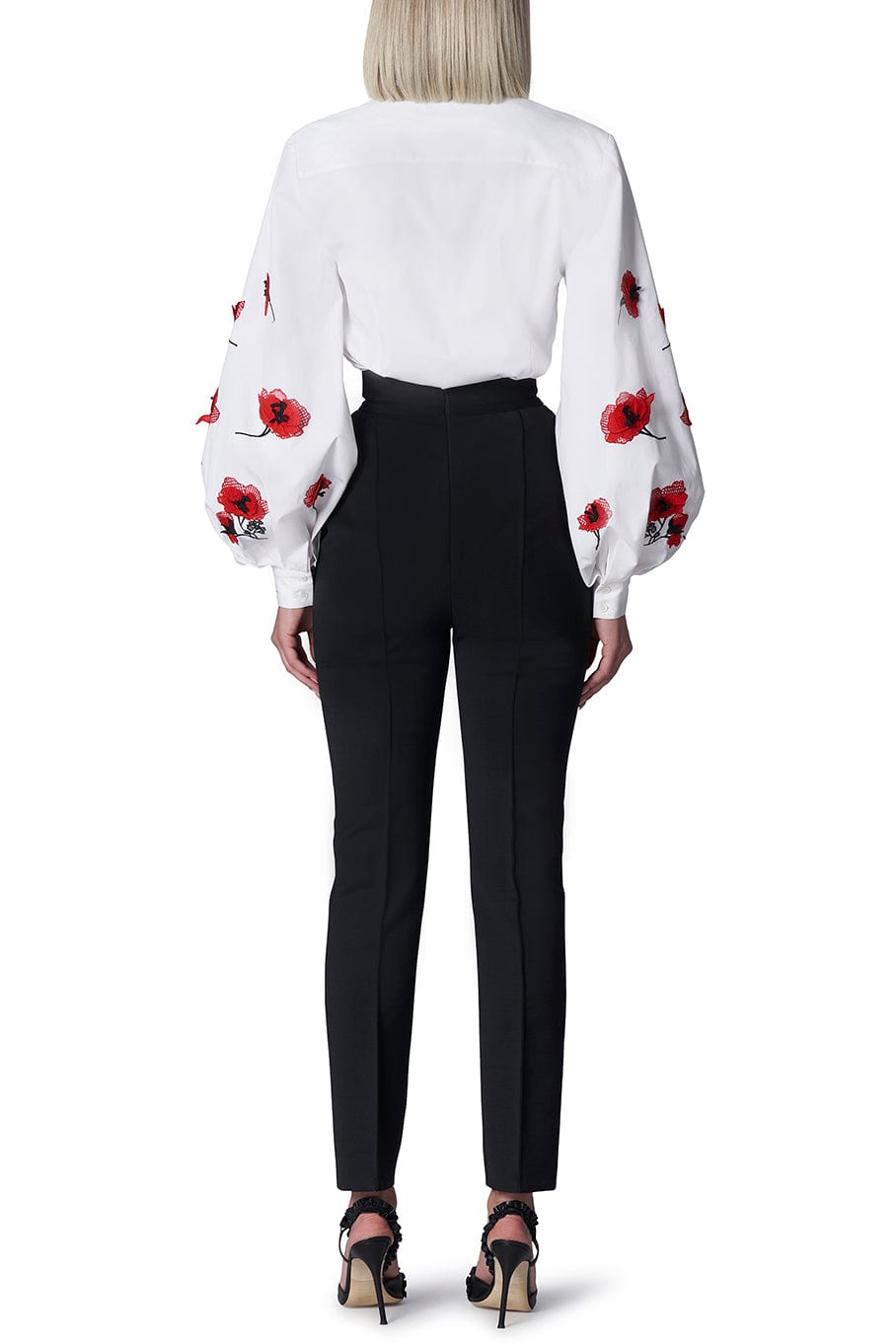 CAROLINA HERRERA-Embroidered Puff Long Sleeve Button Down Blouse-