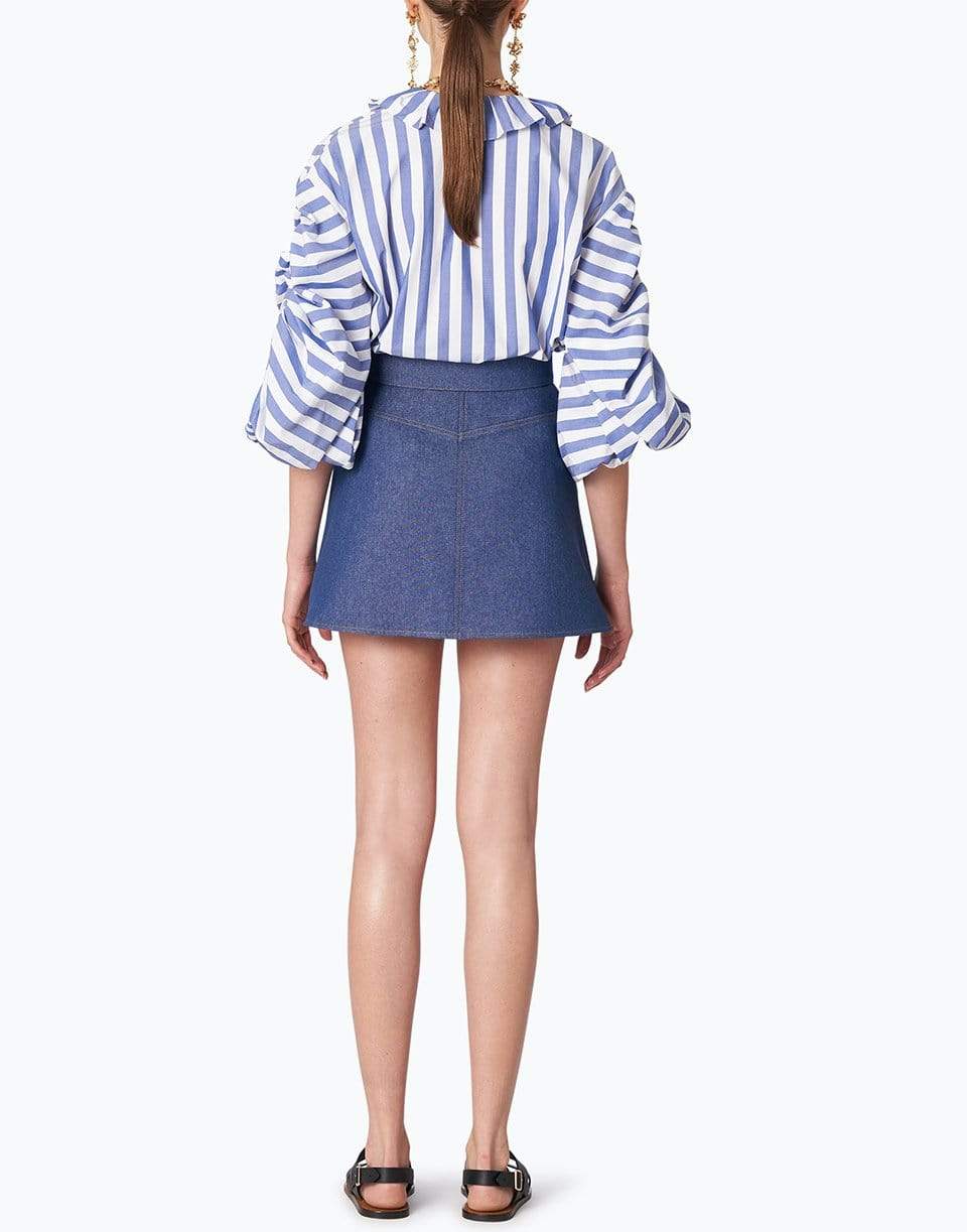 CAROLINA HERRERA-Striped Puff Sleeved Blouse with Neck Ruffle-